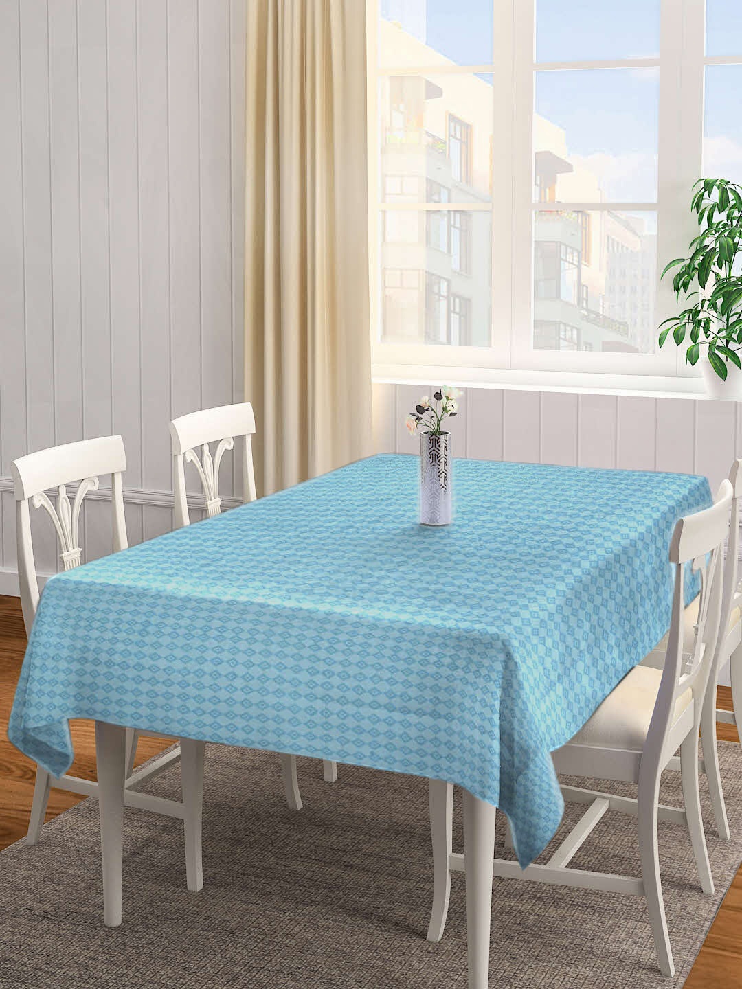 

Arrabi Blue Geometric TC Cotton Blend 6 Seater Table Cover