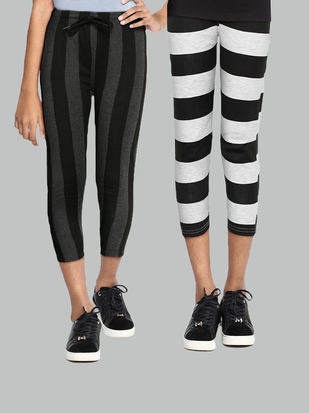 

SEYBIL Girls Pack Of 2 Printed Capris, Grey melange