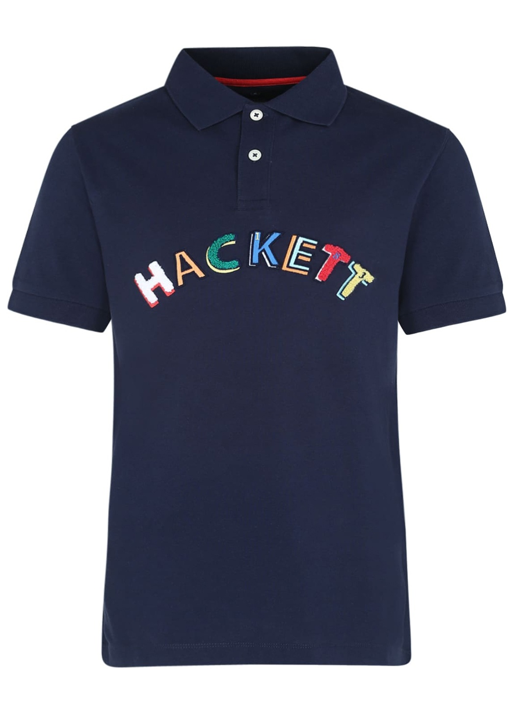 

HACKETT LONDON Boys Navy Blue & Red Brand Logo Polo Collar T-shirt