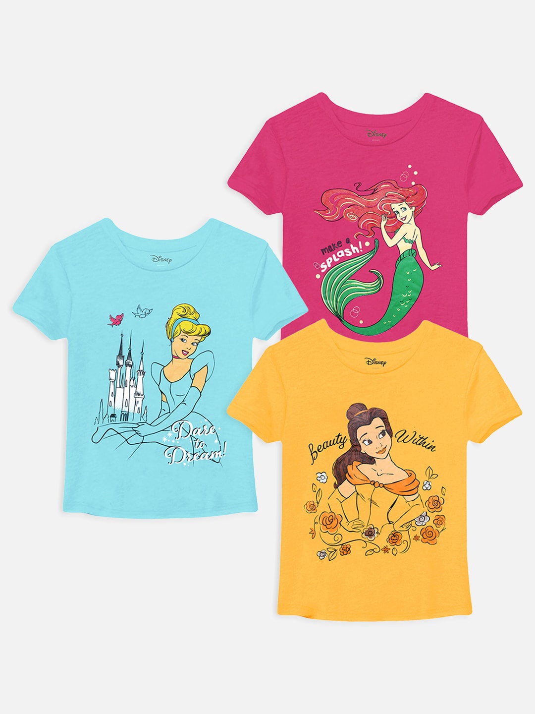 

Disney By Miss and Chief Girls Pack of 3 Disney Princess Printed T-shirts, Blue