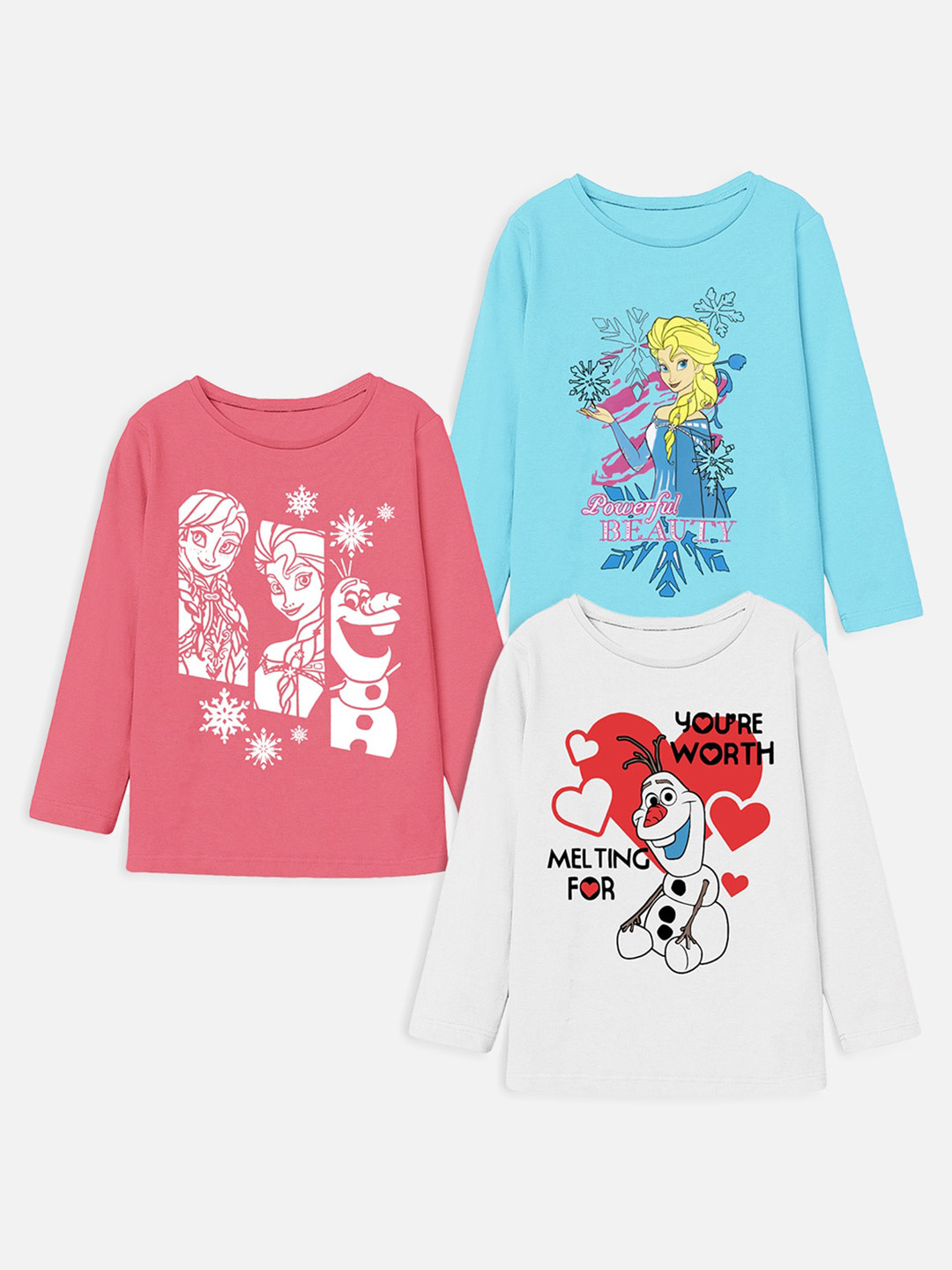 

Disney By Miss and Chief Girls Pack of 3 Multicoloured Frozen Printed T-shirt, Multi