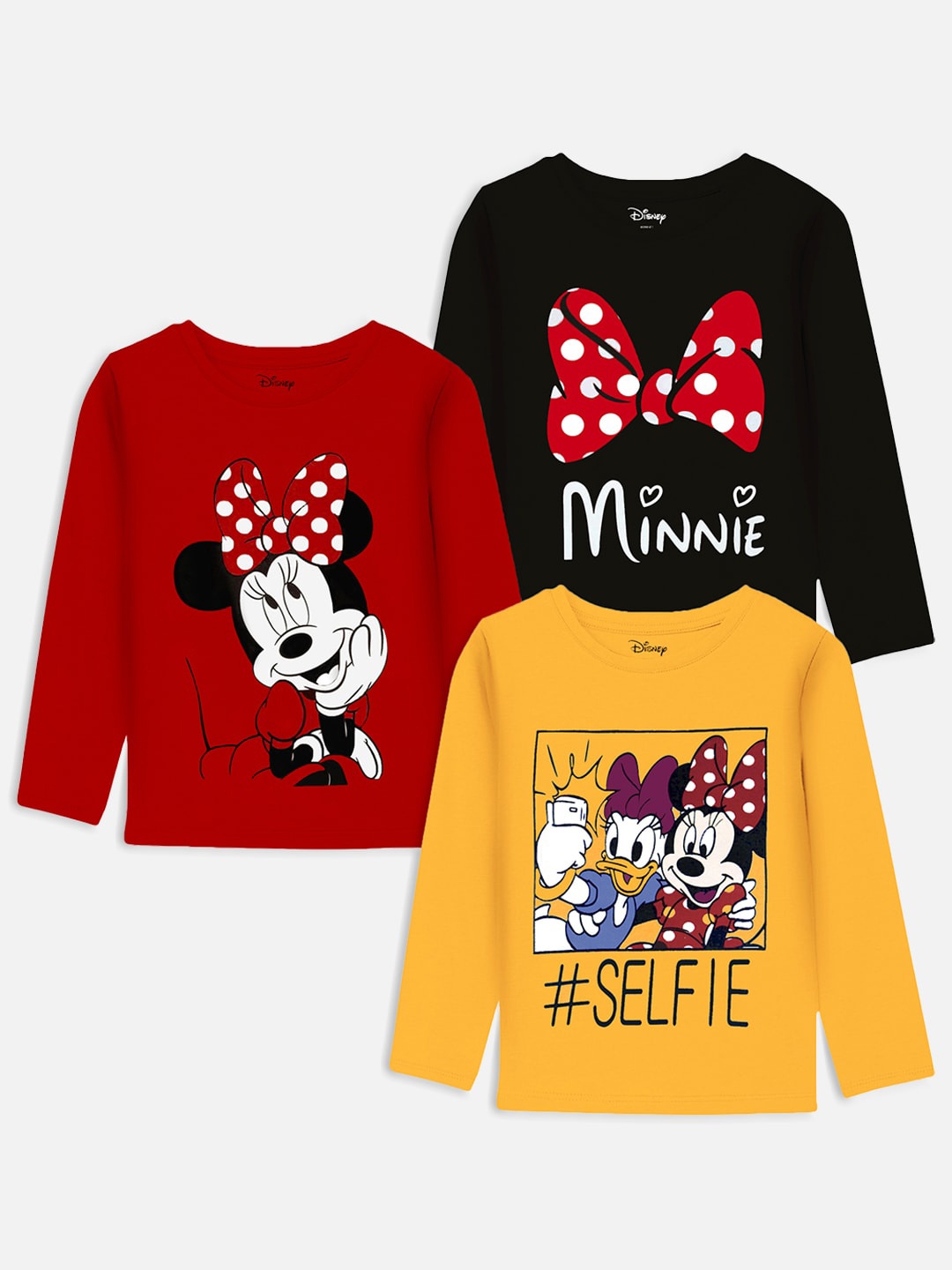 

Disney By Miss and Chief Girls Pack of 3 Mickey & Friends Printed Cotton T-shirt, Red