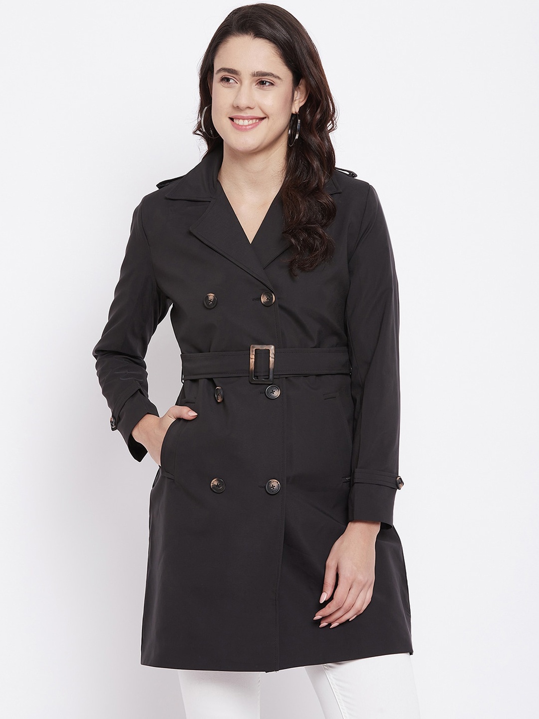 

Okane Women Black Solid Pea Coat