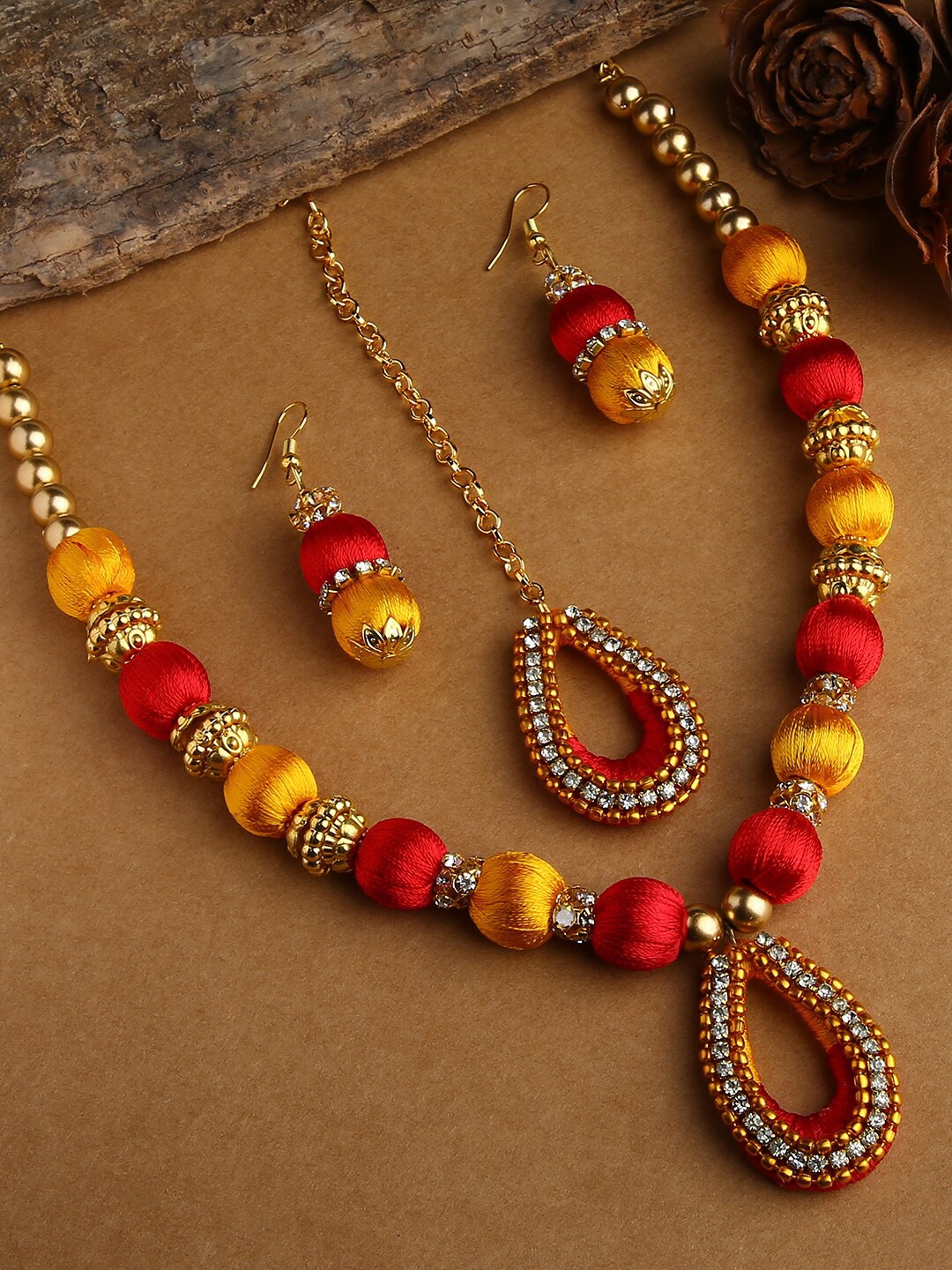 

AKSHARA Gold-Plated & Red Handcrafted Silk Thread Jewellery Set