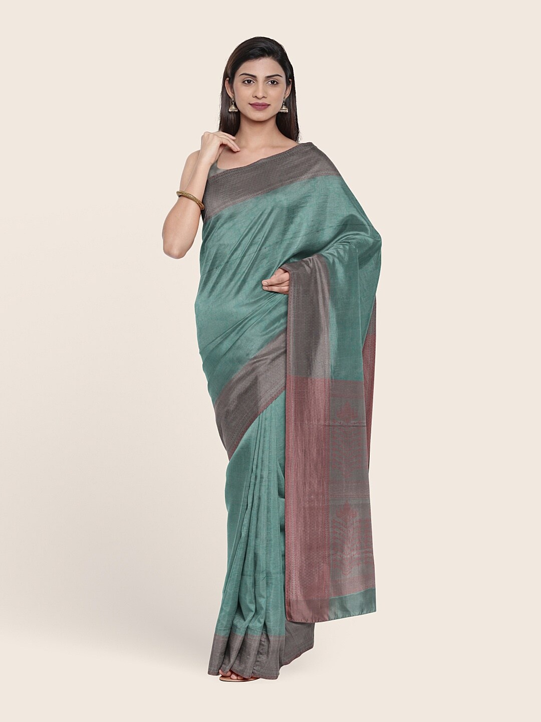 

Pothys Blue & Pink Floral Zari Tissue Saree