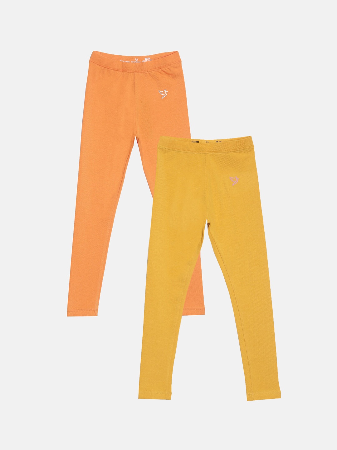 

TWIN BIRDS Girls Pack of 2 Solid Pure Cotton Ankle Length Legging, Orange