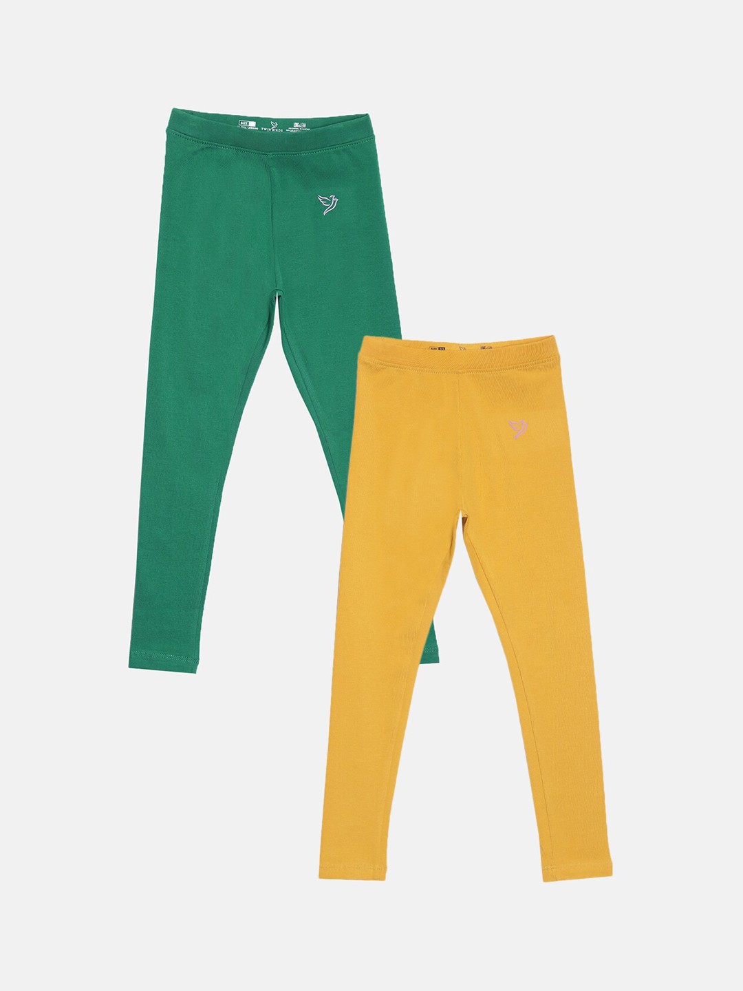 

TWIN BIRDS Girls Pack Of 2 Solid Pure Cotton Ankle-Length Leggings, Green