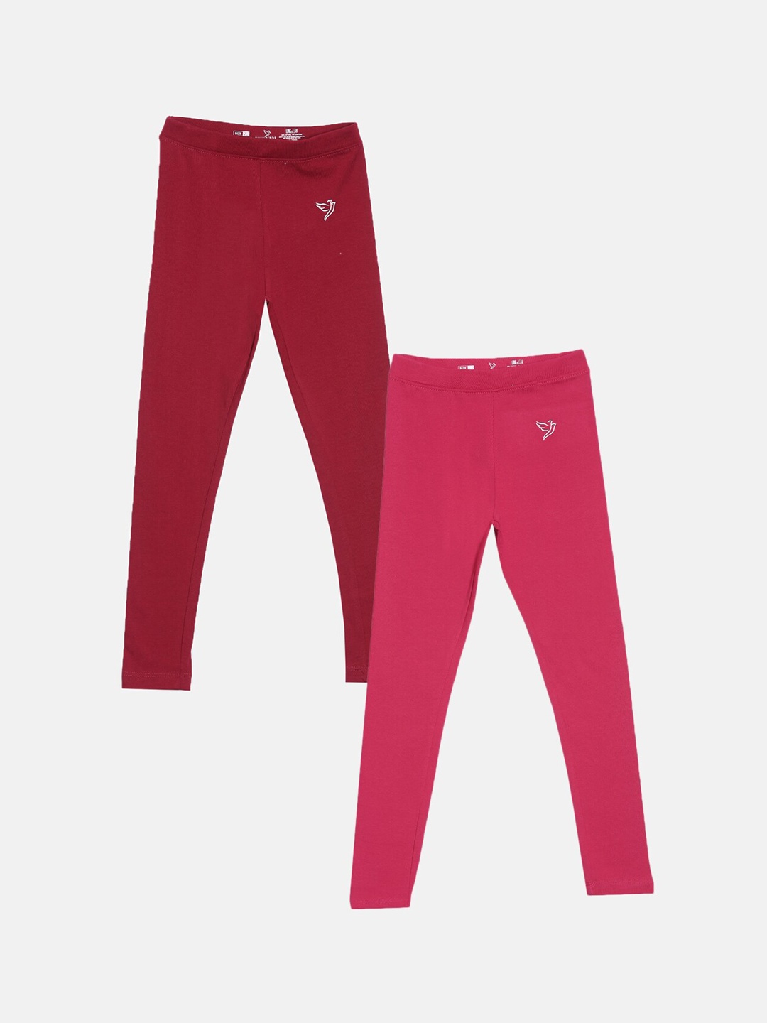 

TWIN BIRDS Girls Pack Of 2 Red & Pink Solid Ankle-Length Pure Cotton Leggings
