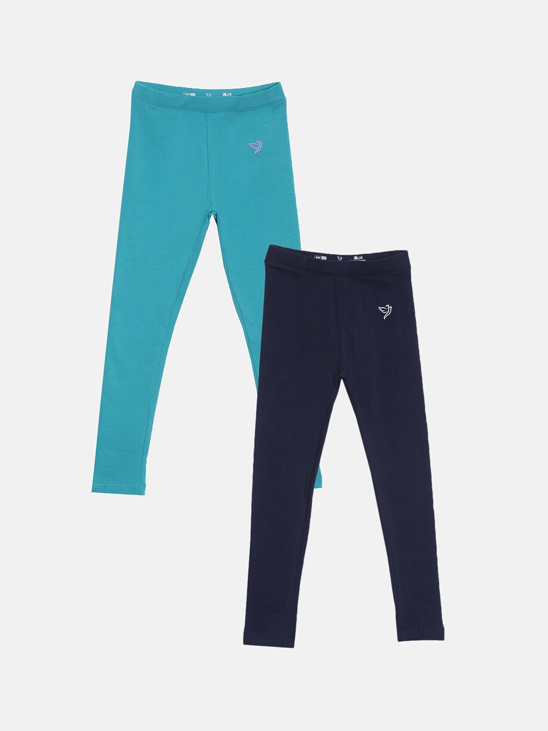 

TWIN BIRDS Girls Pack Of 2 Solid Pure Cotton Ankle-Length Leggings, Navy blue