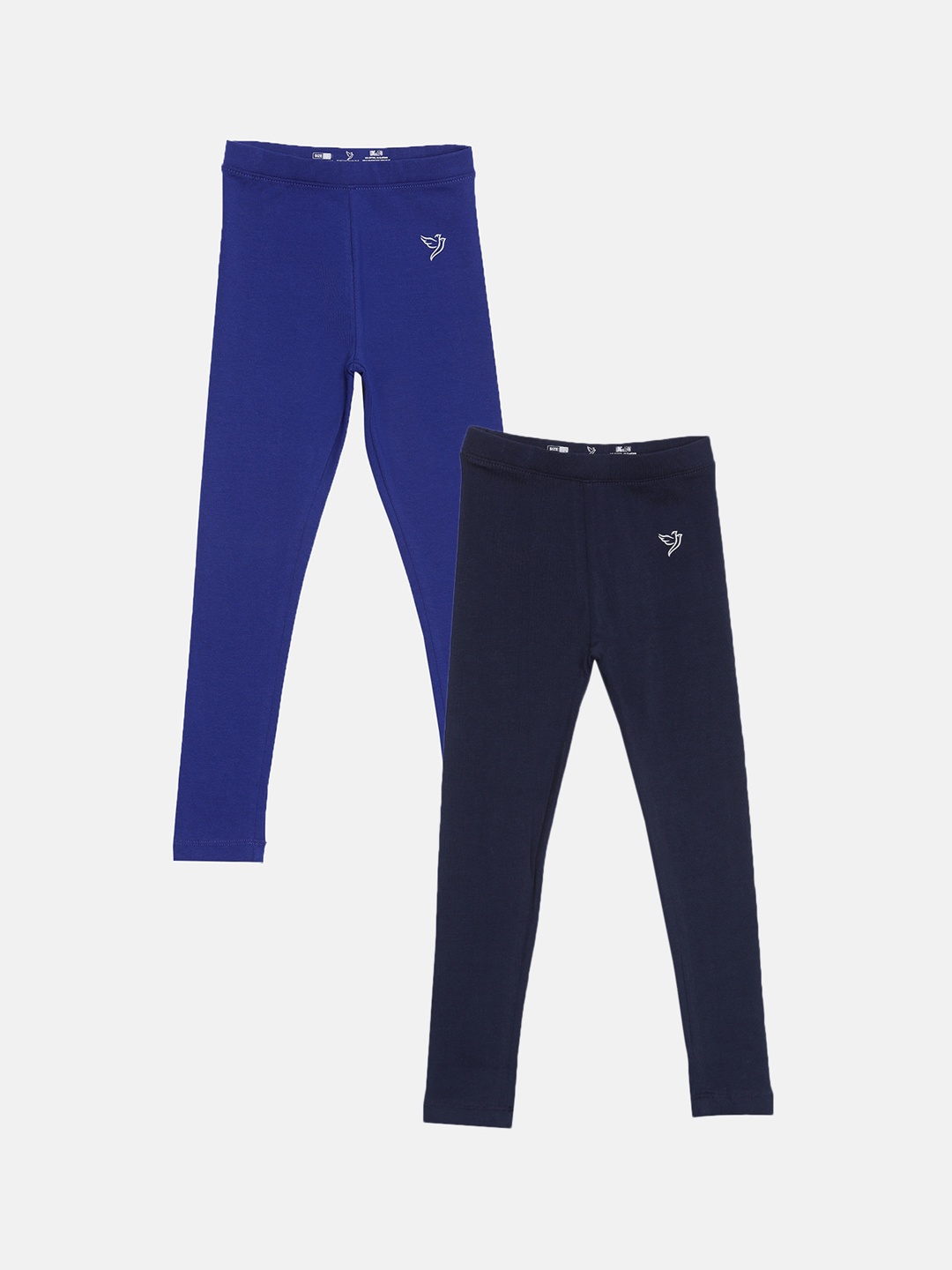 

TWIN BIRDS Girls Pack Of 2 Solid Pure Cotton Ankle-Length Leggings, Blue