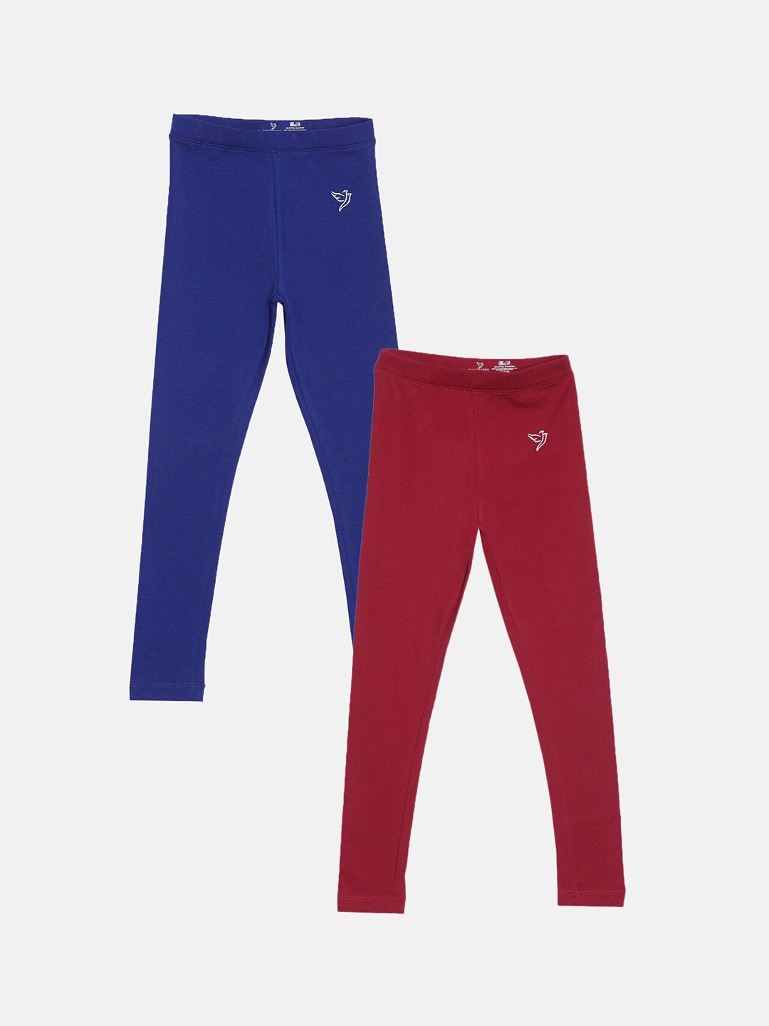 

TWIN BIRDS Girls Pack Of 2 Solid Pure Cotton Ankle-Length Leggings, Blue