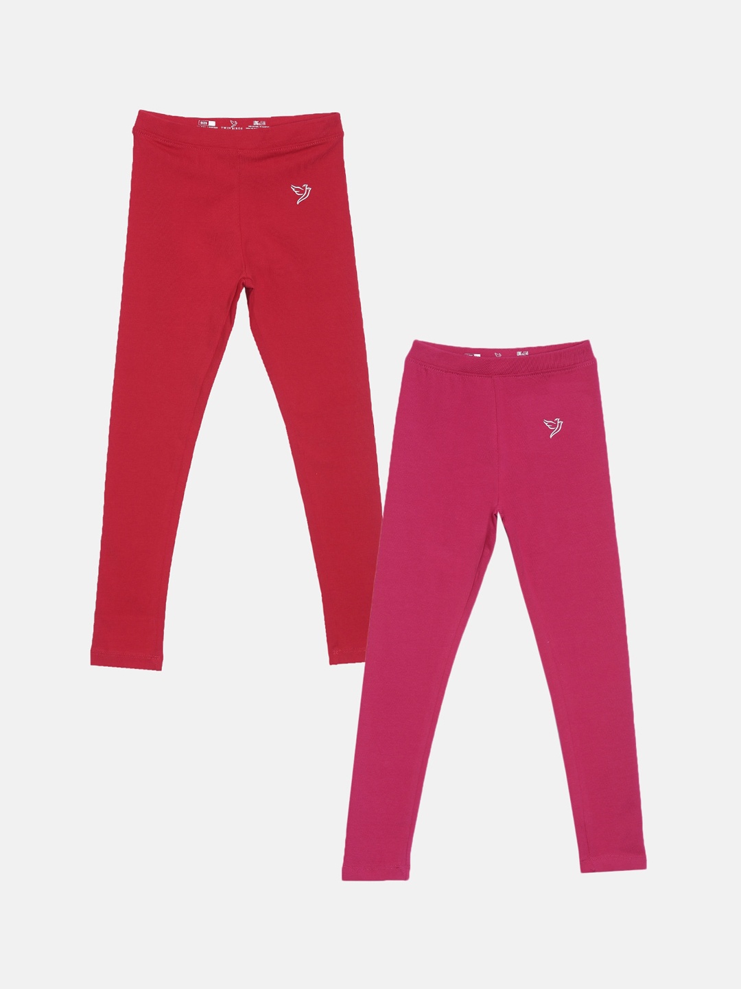 

TWIN BIRDS Girls Pack Of 2 Solid Ankle-Length Pure Cotton Leggings, Pink