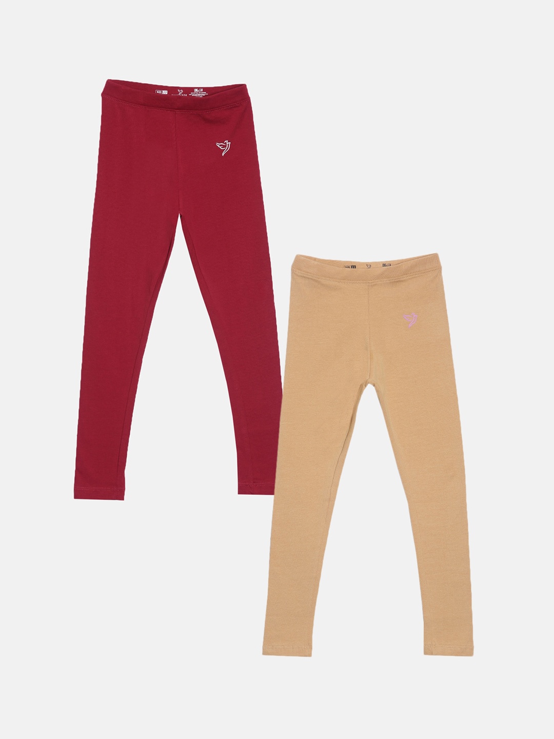 

TWIN BIRDS Girls Pack Of 2 Solid Ankle-Length Pure Cotton Leggings, Beige
