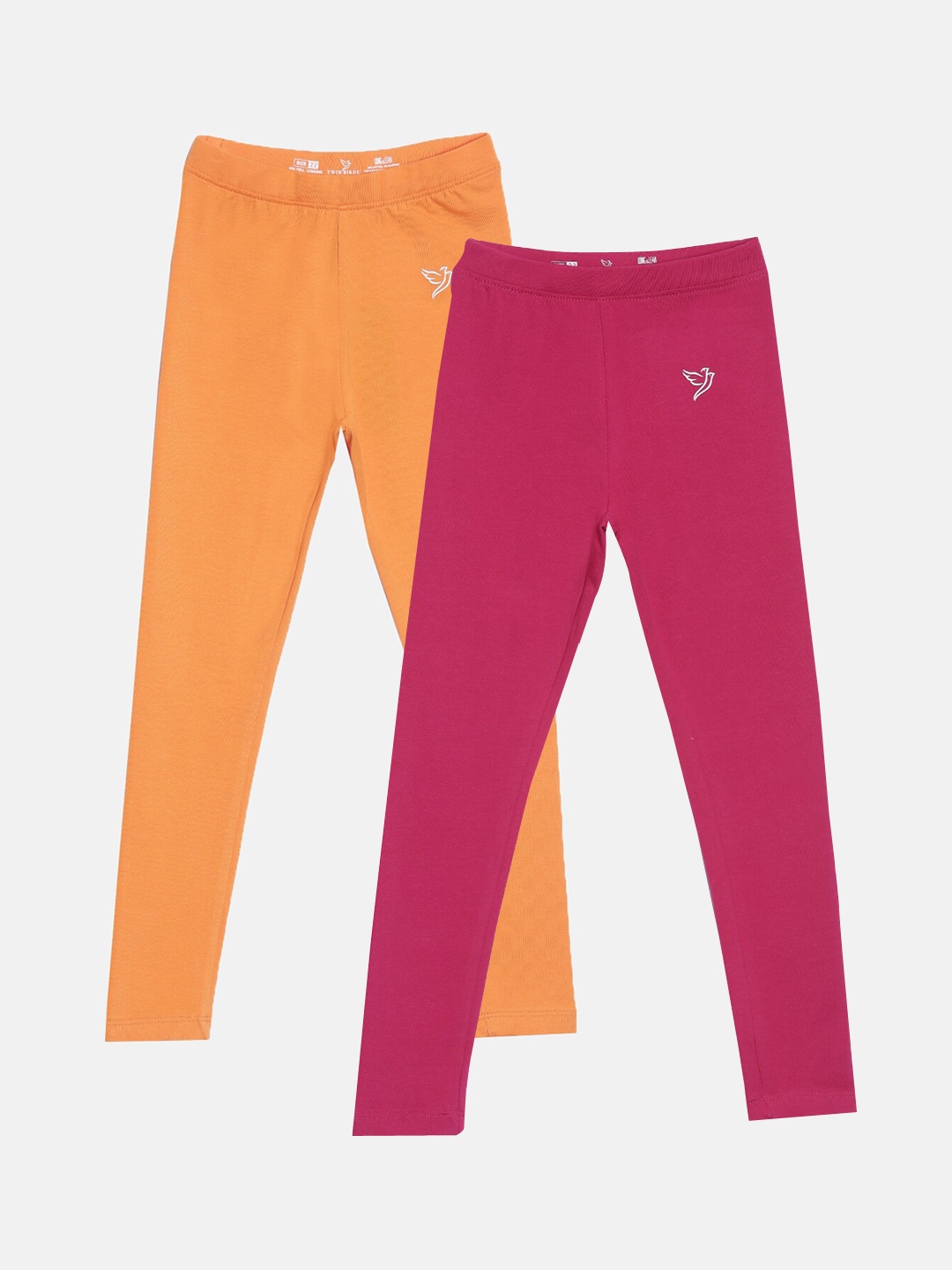 

TWIN BIRDS Girls Pack Of 2 Solid Pure Cotton Ankle-Length Leggings, Pink