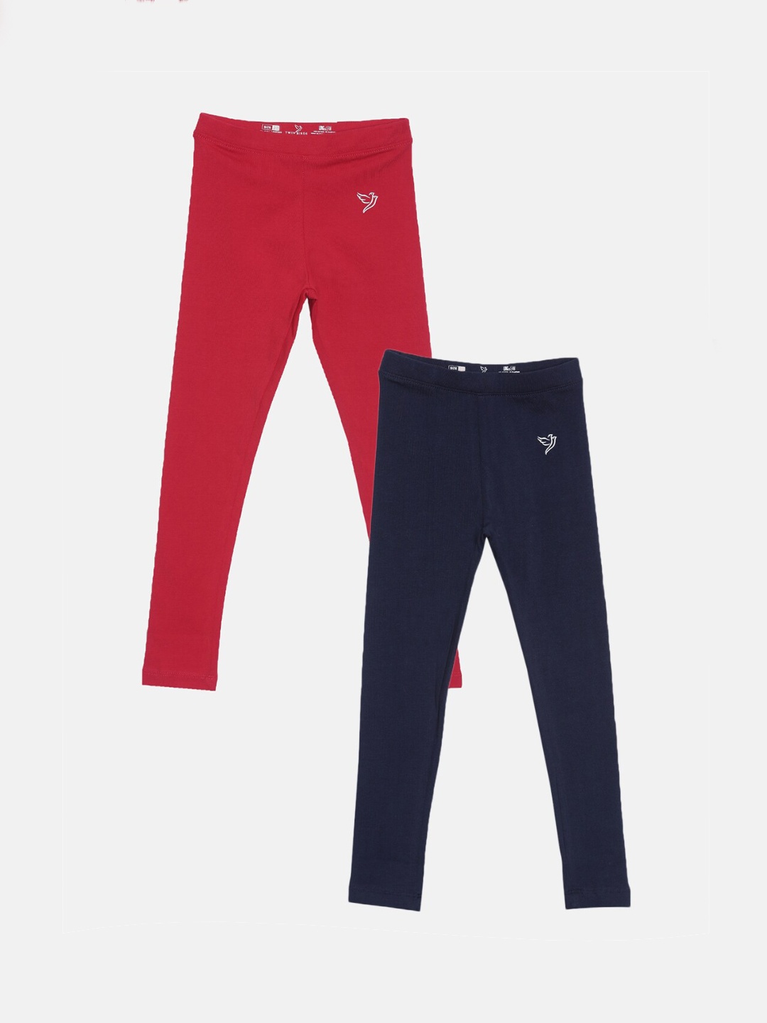 

TWIN BIRDS Girls Pack Of 2 Solid Pure Cotton Ankle-Length Leggings, Red