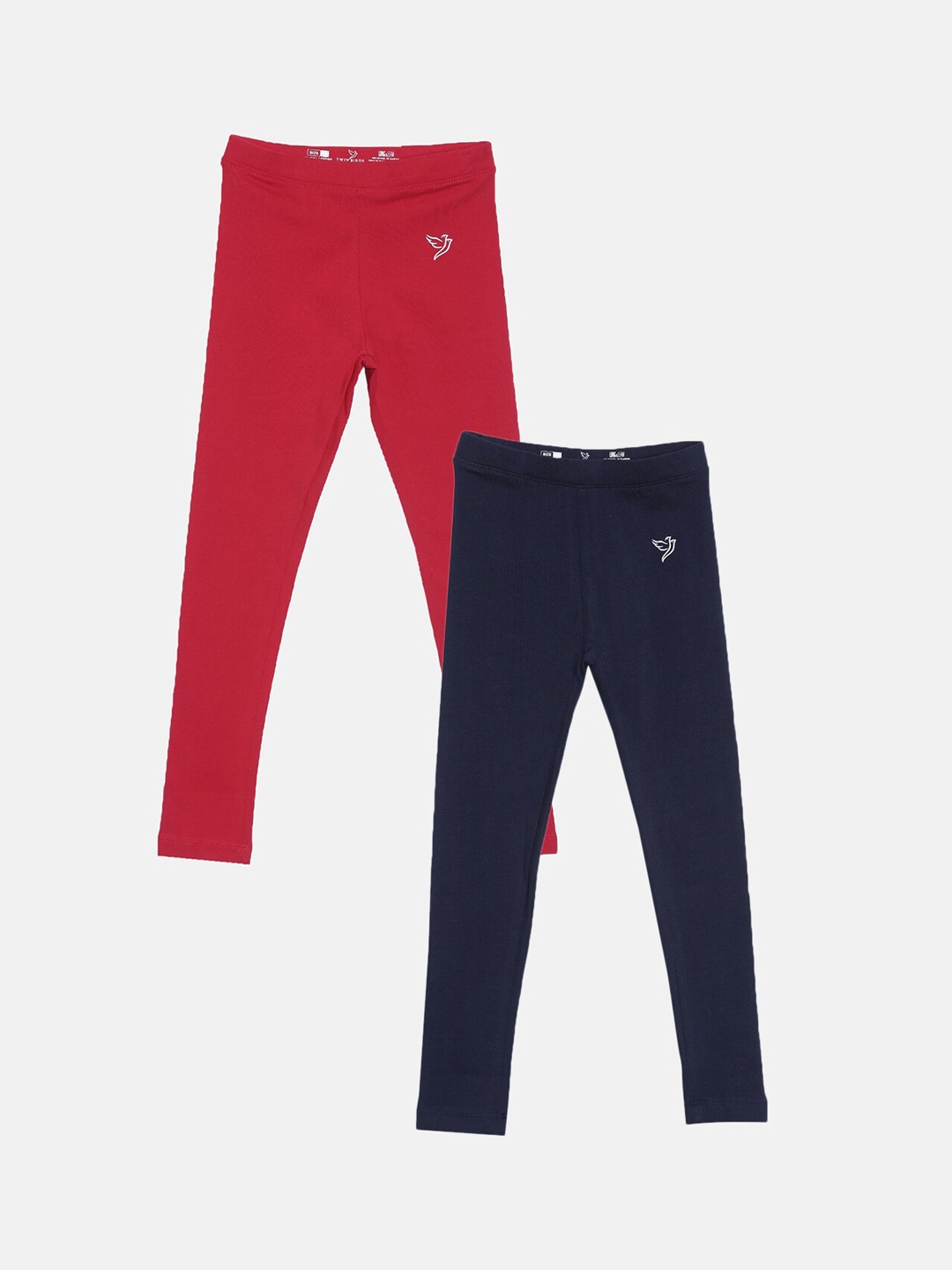 

TWIN BIRDS Girls Pack Of 2 Red & Navy Blue Solid Pure Cotton Ankle-Length Leggings