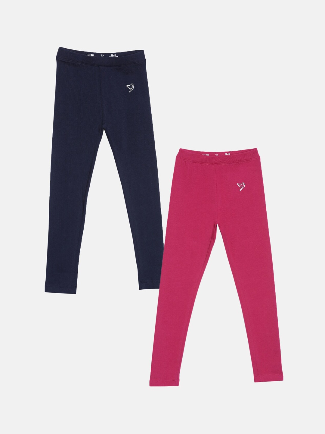 

TWIN BIRDS Girls Pack Of 2 Solid Ankle-Length Pure Cotton Leggings, Pink