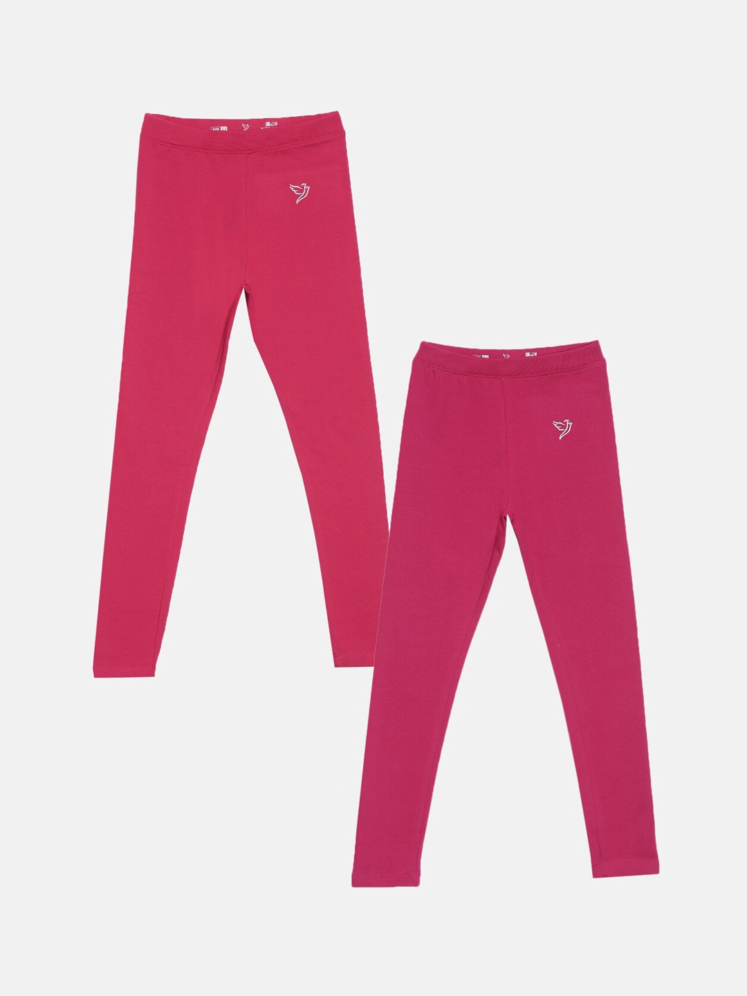 

TWIN BIRDS Girls Pack Of 2 Solid Ankle-Length Pure Cotton Leggings, Pink