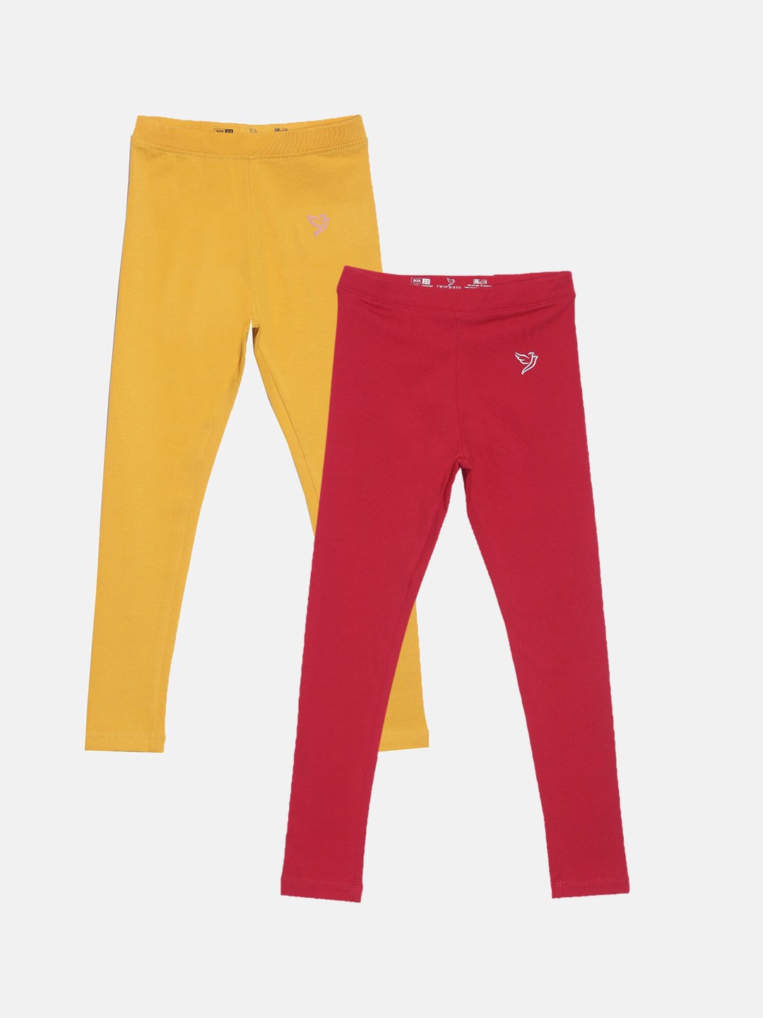 

TWIN BIRDS Girls Pack Of 2 Solid Pure Cotton Ankle-Length Leggings, Red