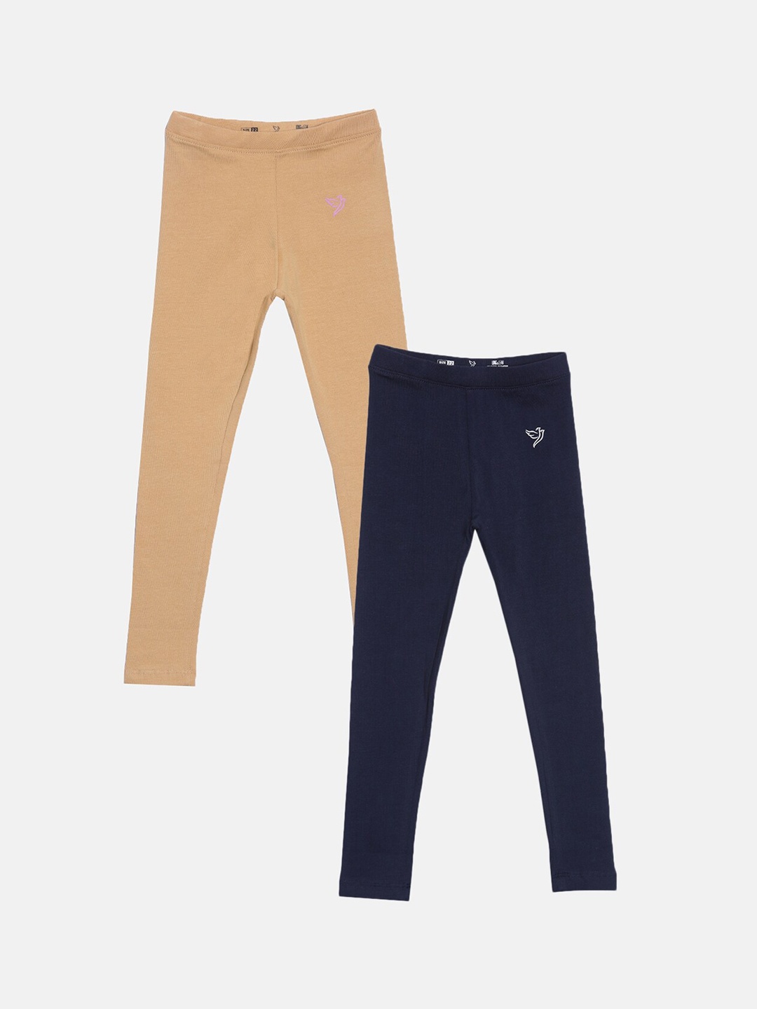 

TWIN BIRDS Girls Pack Of 2 Beige & Navy Blue Pure Cotton Ankle-Length Leggings