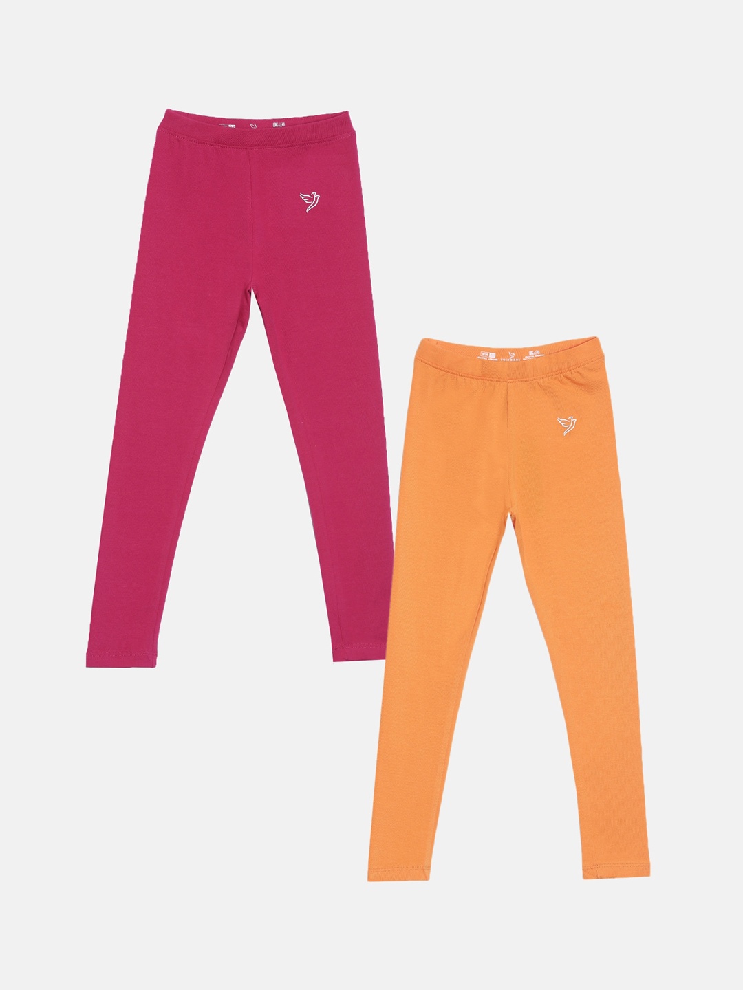 

TWIN BIRDS Girls Pack Of 2 Solid Pure Cotton Ankle-Length Leggings, Pink