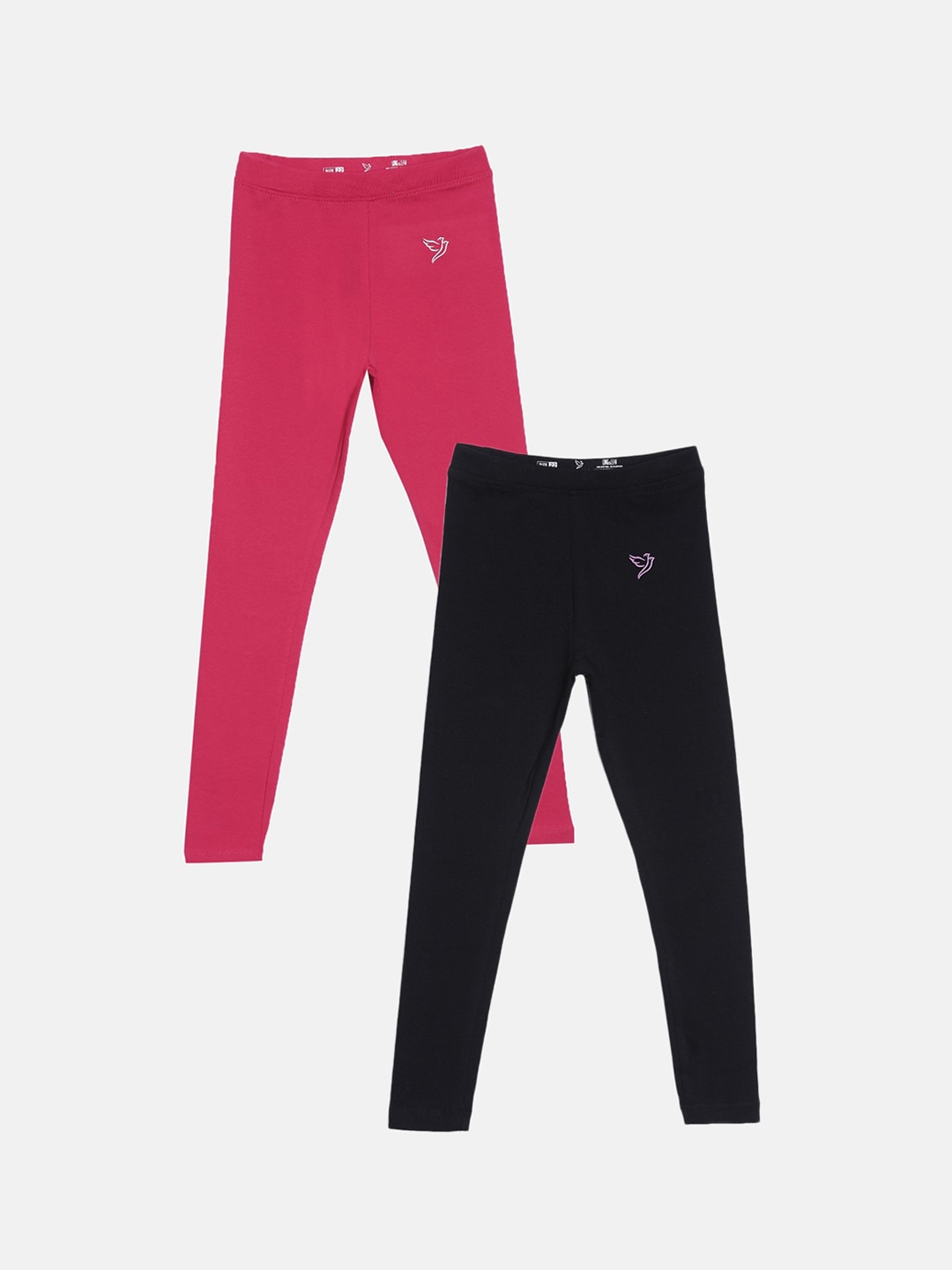 

TWIN BIRDS Girls Pack Of 2 Pink & Black Pure Cotton Tailored-Fit Ankle-Length Leggings