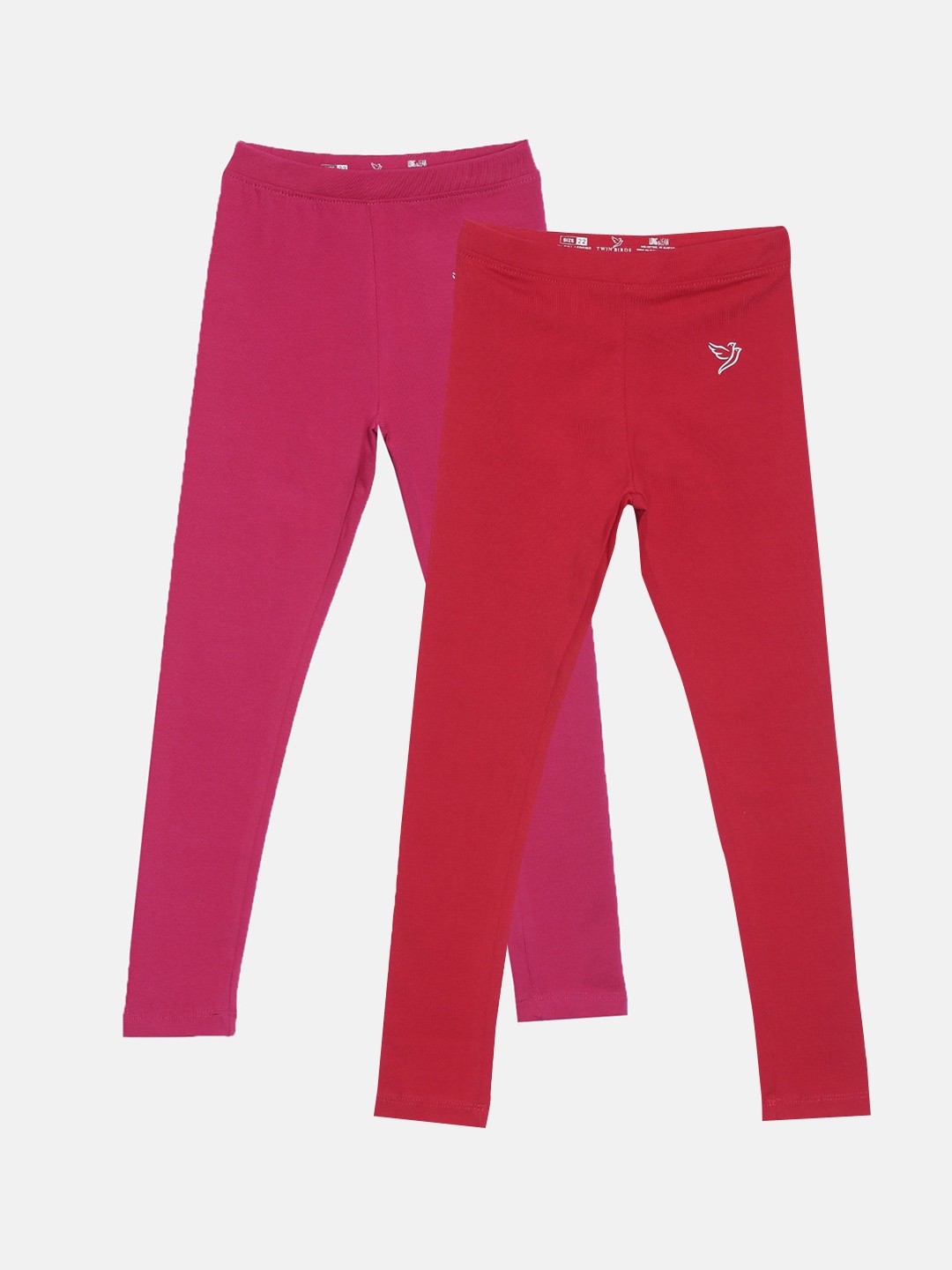 

TWIN BIRDS Girls Pack Of 2 Solid Pure Cotton Ankle-Length Leggings, Pink