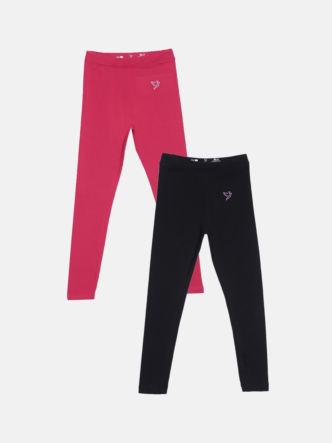 

TWIN BIRDS Girls Pack Of 2 Solid Ankle-Length Tailored-Fit Pure Cotton Leggings, Black