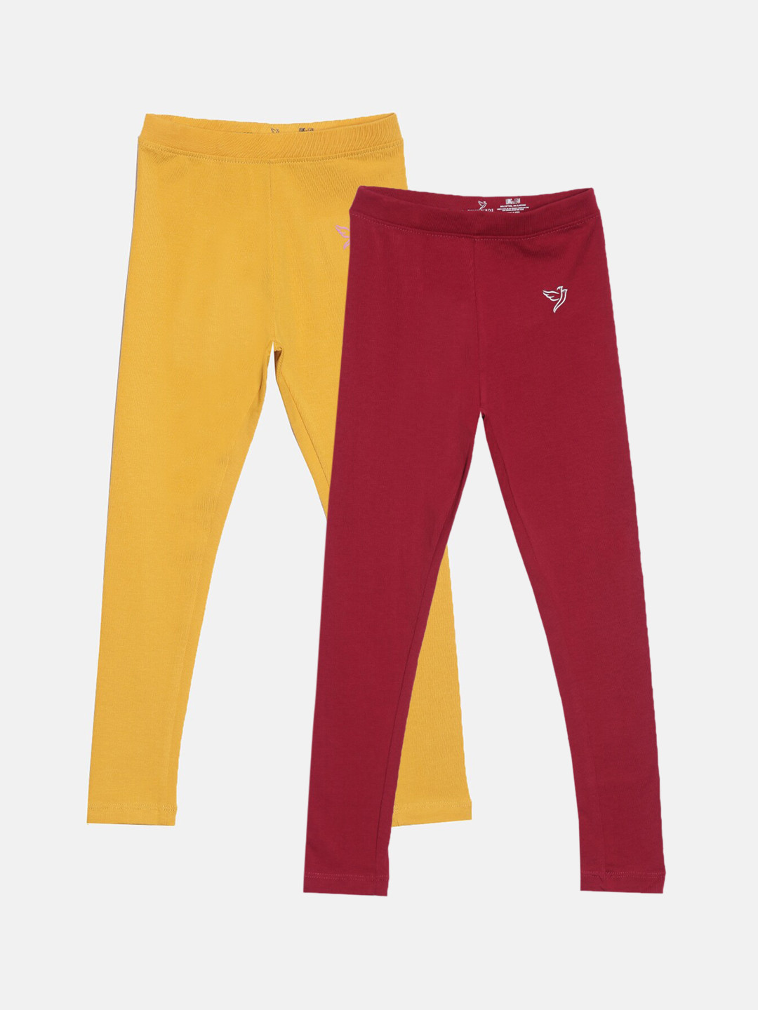 

TWIN BIRDS Girls Pack Of 2 Yellow & Red Pure Cotton Tailored-Fit Ankle Length Leggings