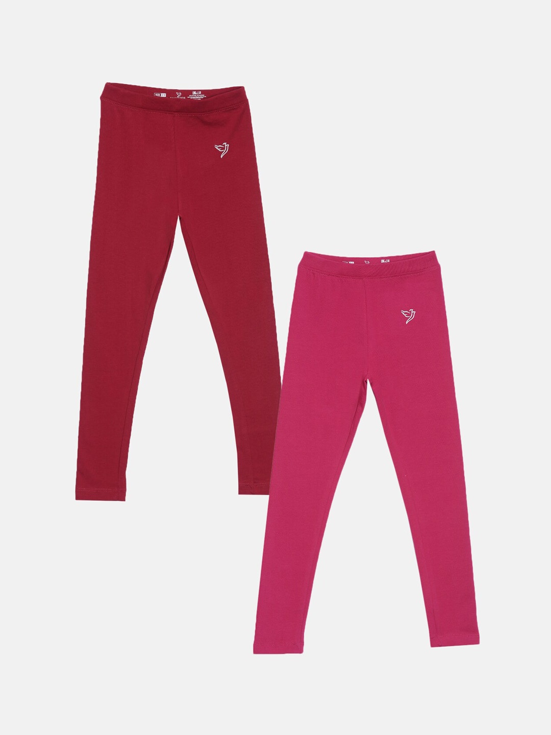 

TWIN BIRDS Girls Pack Of 2 Red & Pink Solid Pure Cotton Tailored-Fit Ankle-Length Leggings