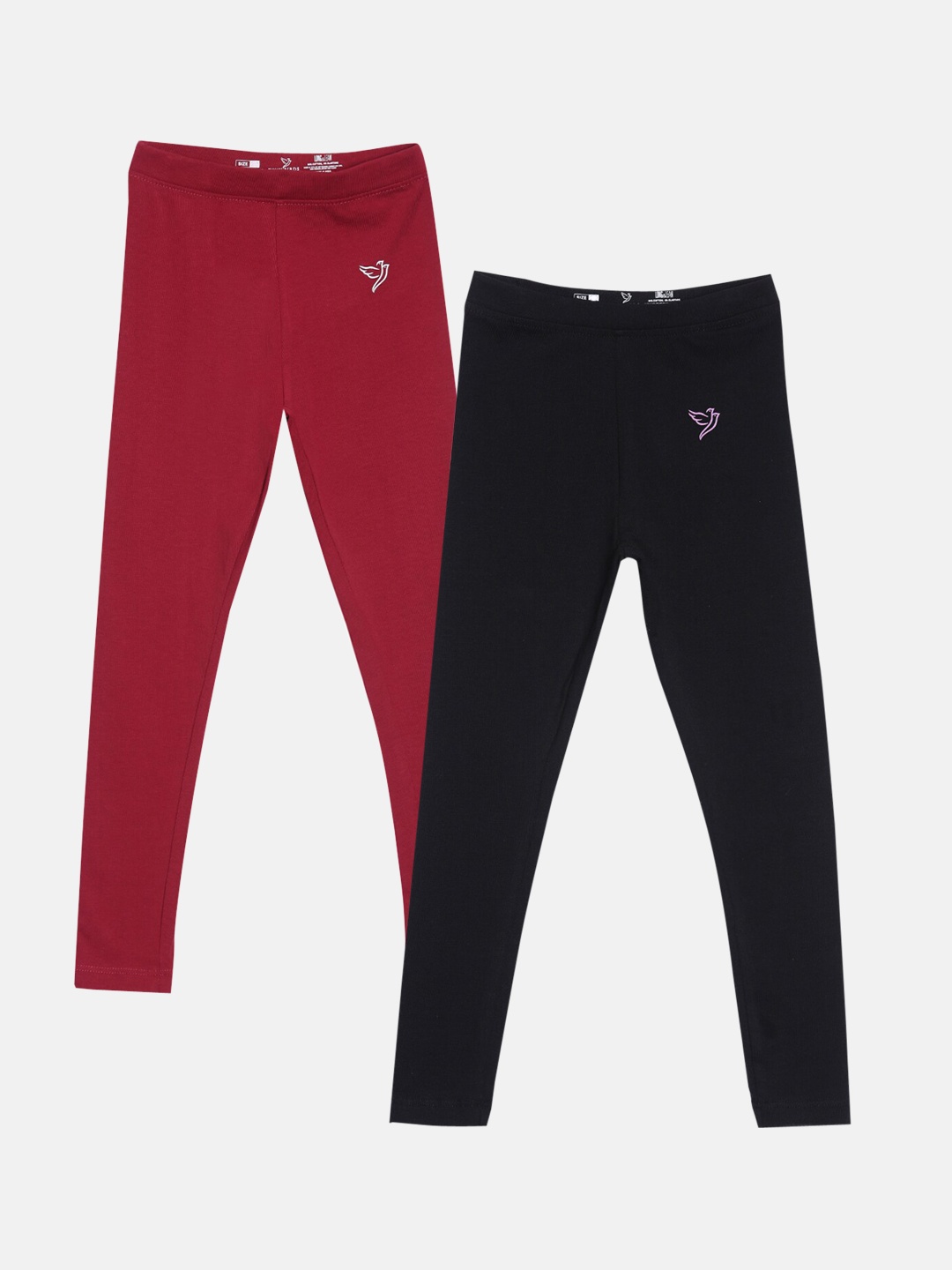 

TWIN BIRDS Kids Black & Red Pack of 2 Ankle Length Cotton Leggings