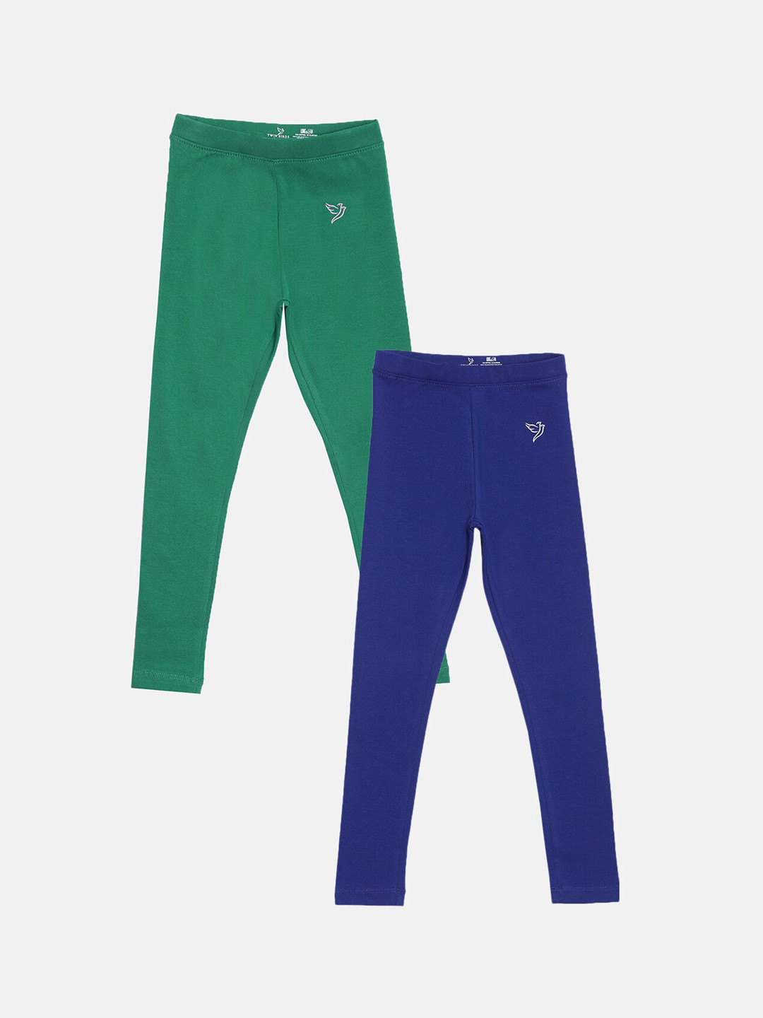 

TWIN BIRDS Girls Pack Of 2 Solid Pure Cotton Ankle-Length Leggings, Blue
