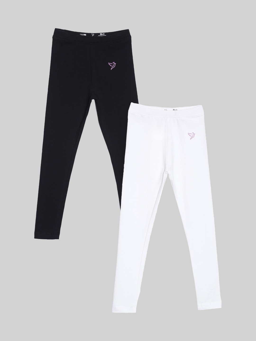 

TWIN BIRDS Girls Pack Of 2 Solid Pure Cotton Ankle-Length Leggings, Black