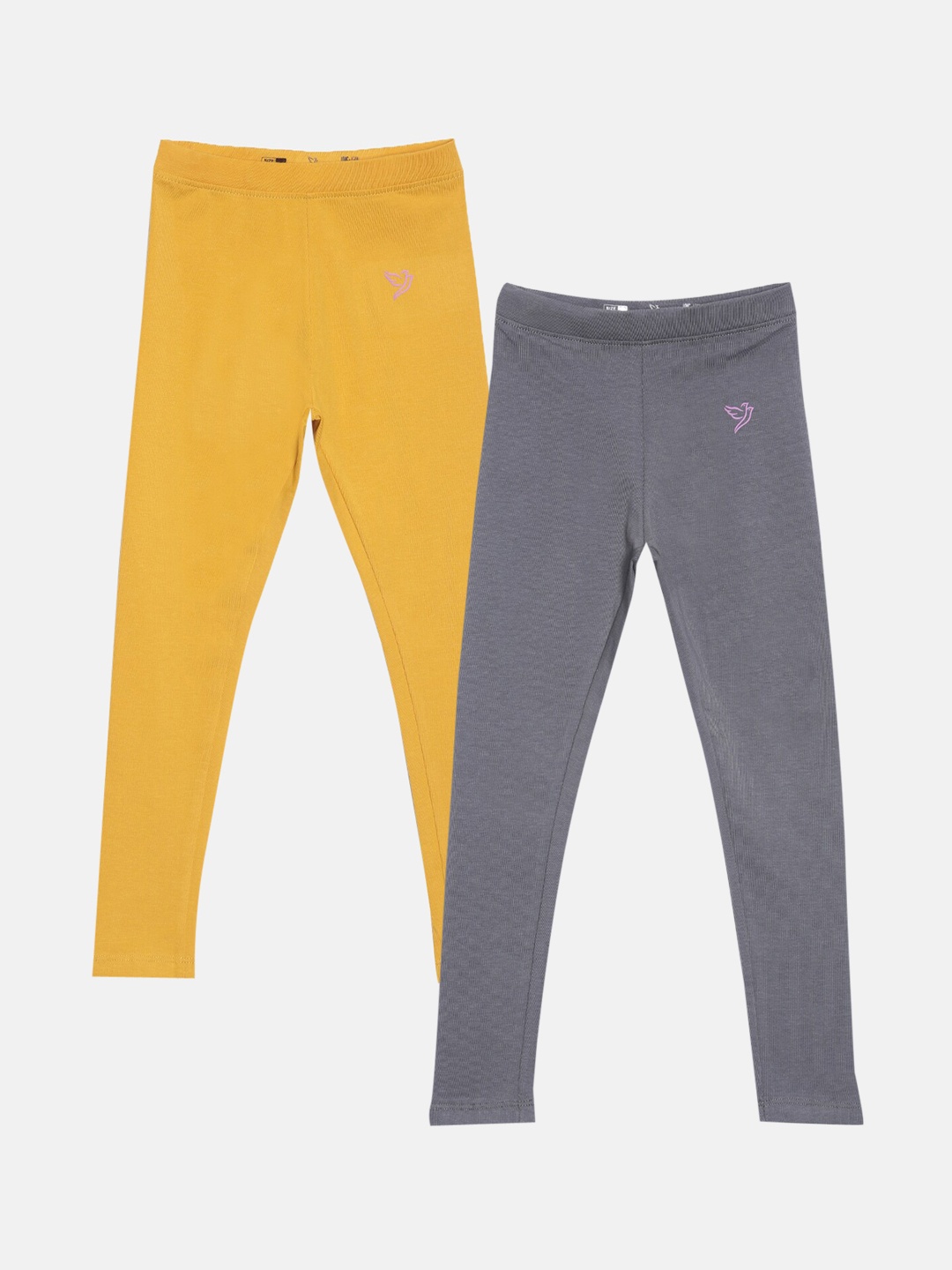 

TWIN BIRDS Girls Pack Of 2 Solid Pure Cotton Ankle-Length Leggings, Grey
