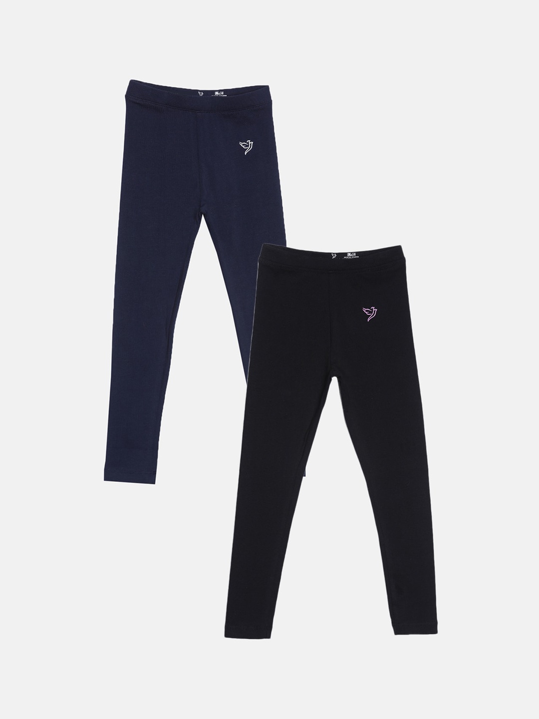 

TWIN BIRDS Girls Pack Of 2 Solid Pure Cotton Ankle-Length Leggings, Black