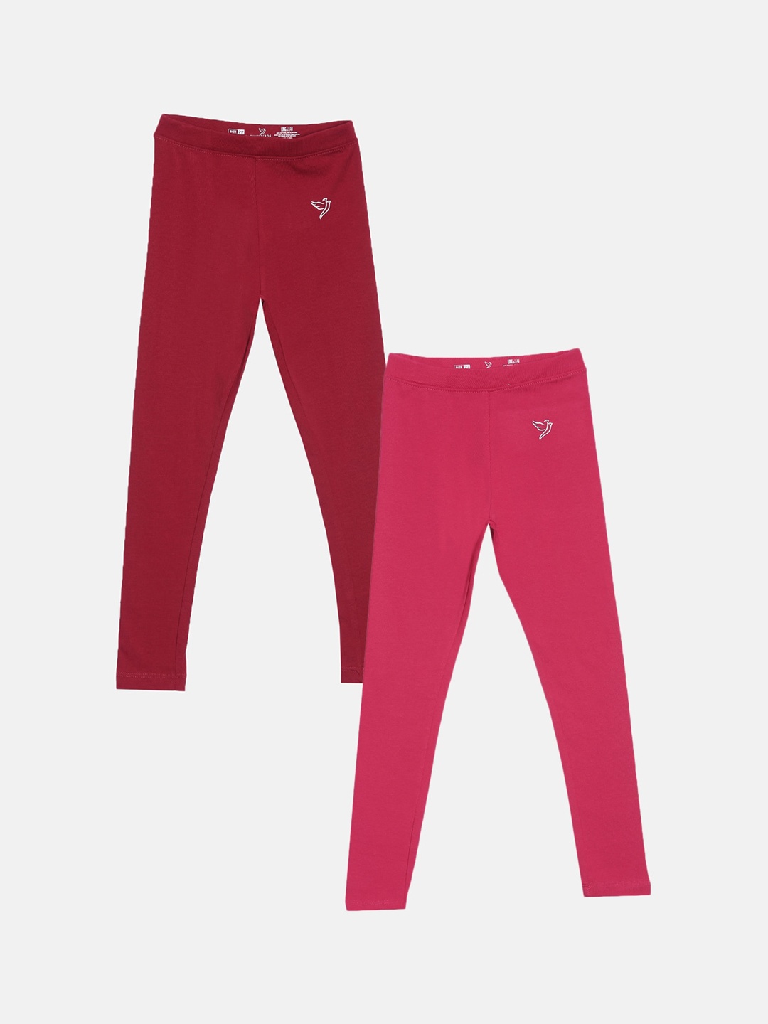 

TWIN BIRDS Girls Pack of 2 Solid Tailored Fit Pure Cotton Ankle Length Leggings, Red