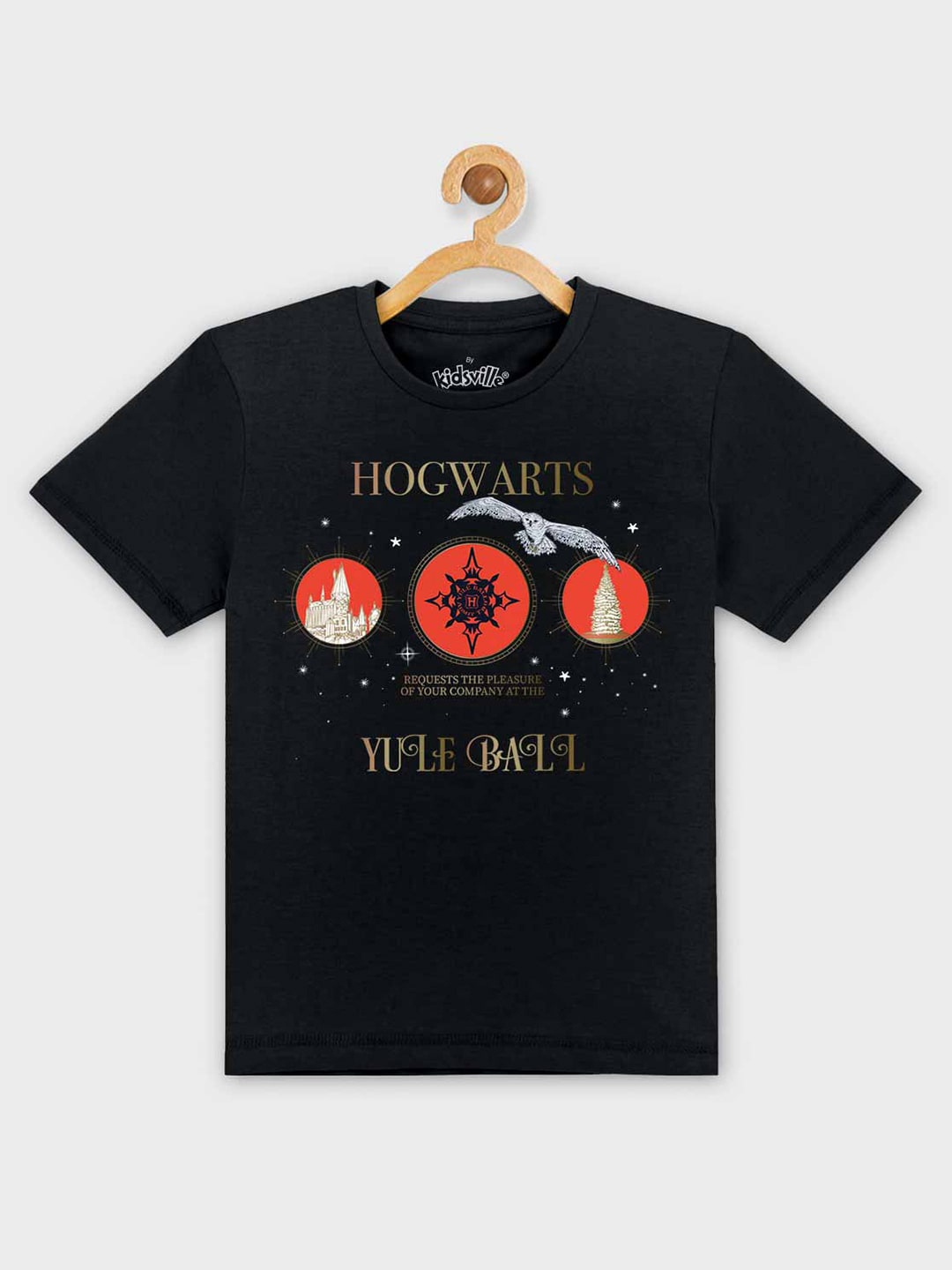 

Kids Ville Boys Black Harry Potter Christmas Printed Pure Cotton T-shirt