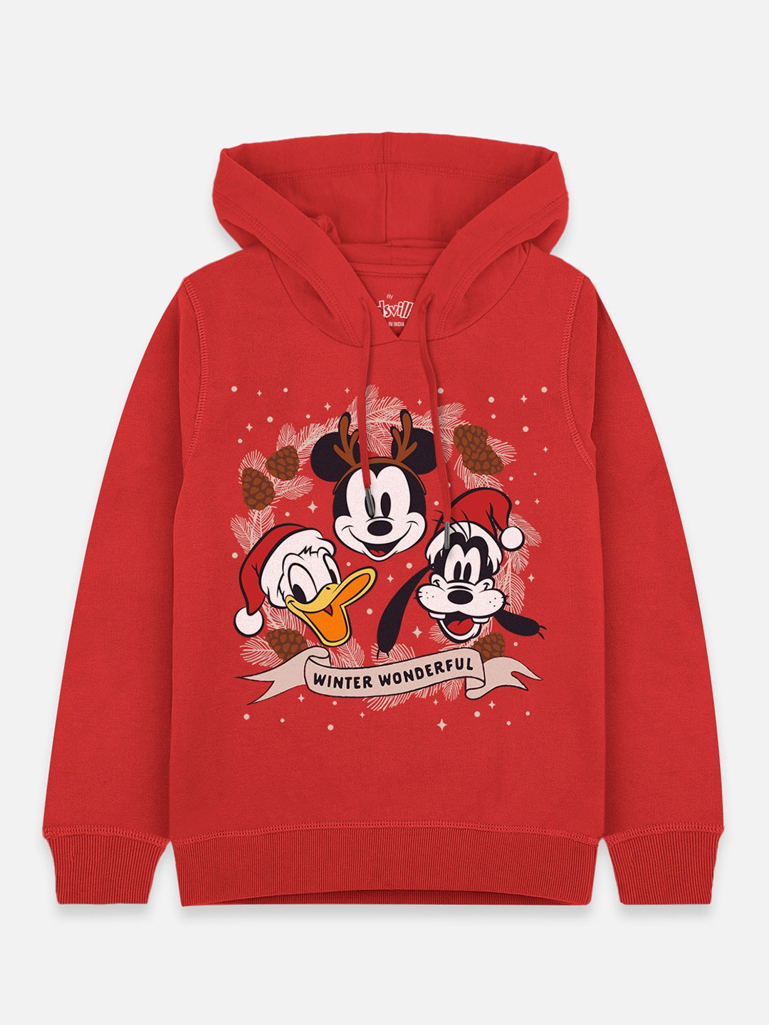 

Kids Ville Mickey & Friends Boys Red Printed Hooded Sweatshirt