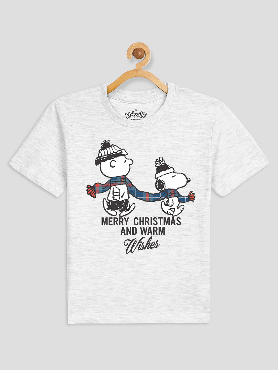 

Kids Ville Peanuts Christmas Boys Grey & White Printed T-shirt
