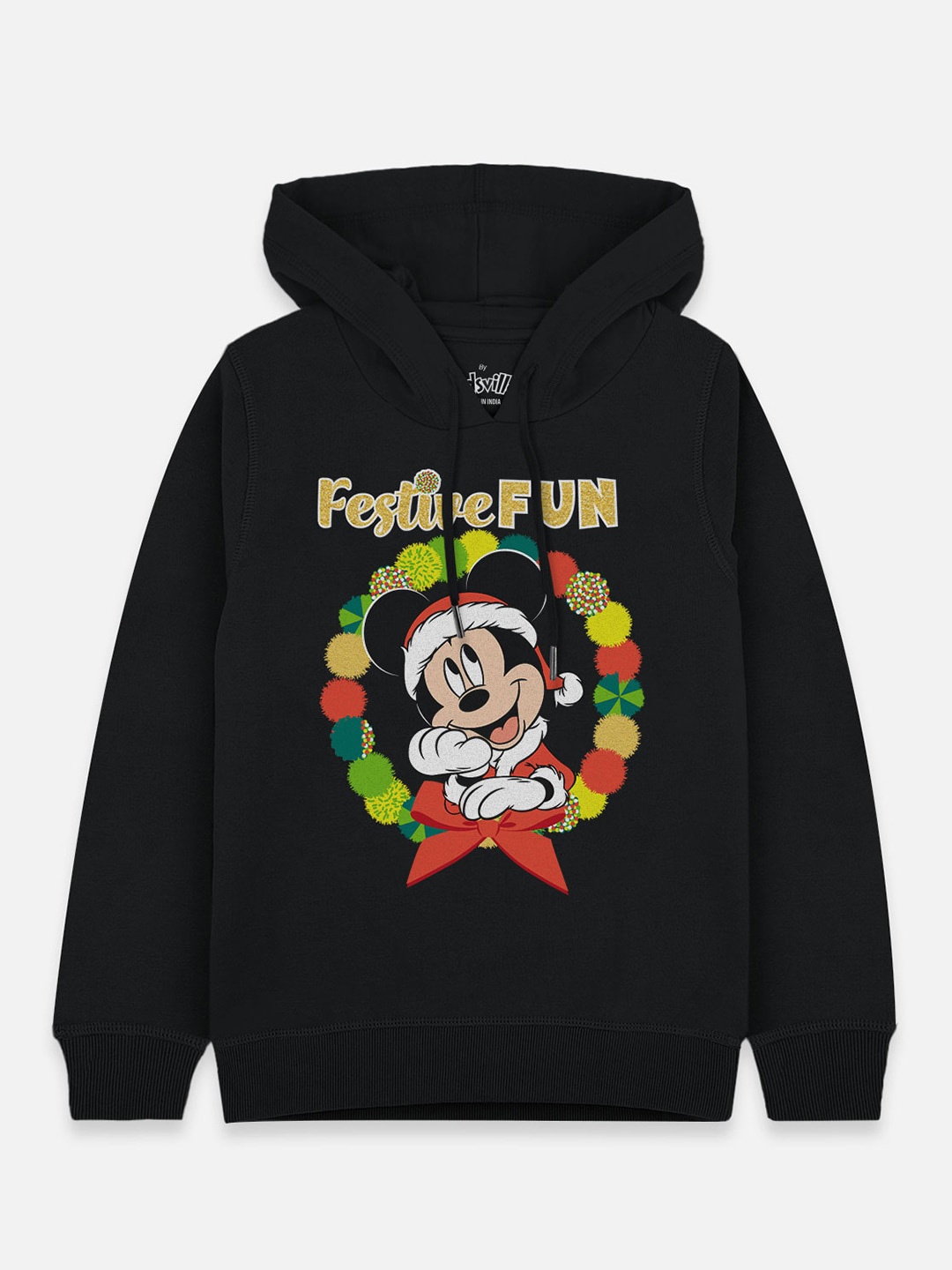 

Kids Ville Mickey & Friends Boys Black Printed Hooded Cotton Blend Sweatshirt