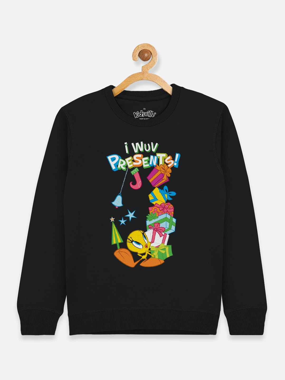 

Kids Ville Girls Black Looney Tunes Christmas Printed Cotton Sweatshirt