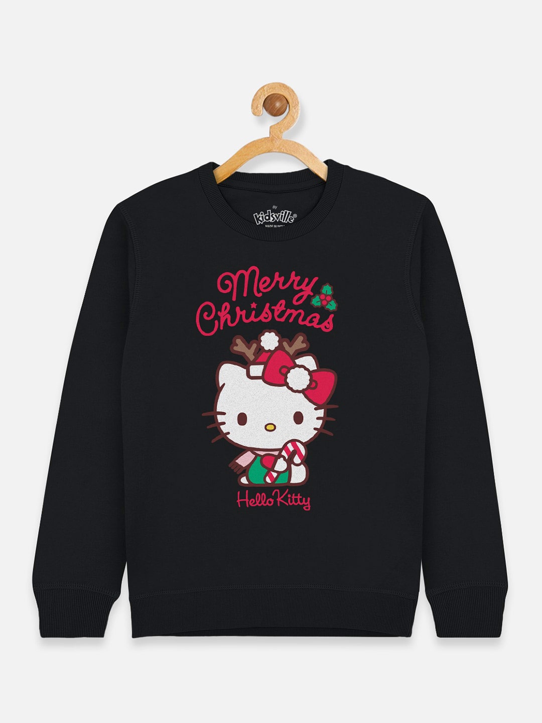

Kids Ville Hello Kitty Christmas Girls Black Printed Sweatshirt