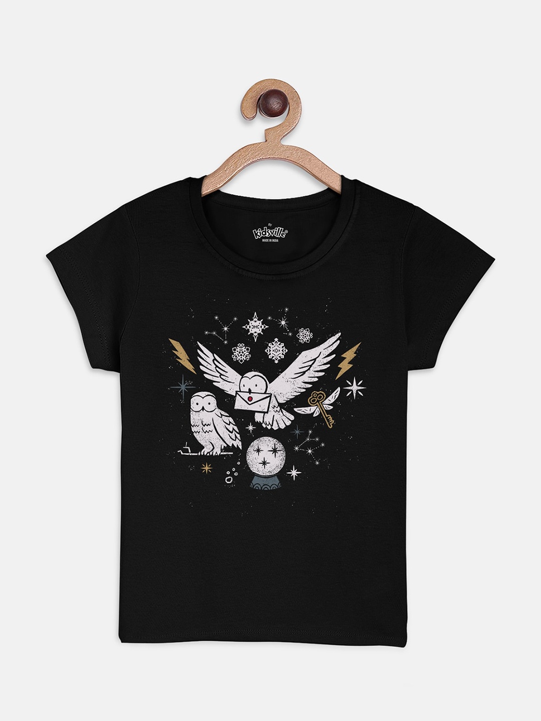 

Kids Ville Harry Potter Christmas Girls Black Printed T-shirt