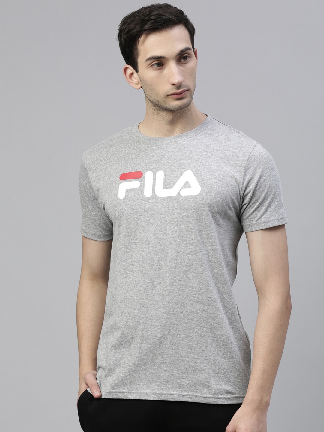 

FILA Men Grey & White Brand Logo Printed T-shirt