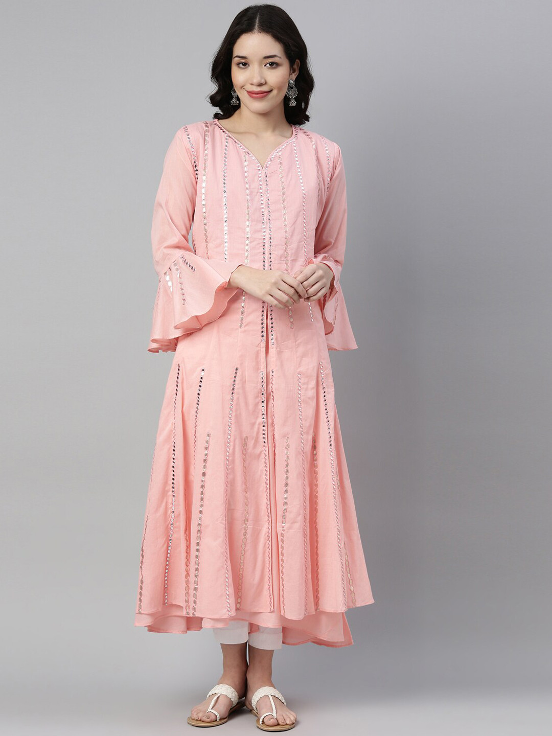 

Neerus Women Pink Flared Sleeves Anarkali Kurta