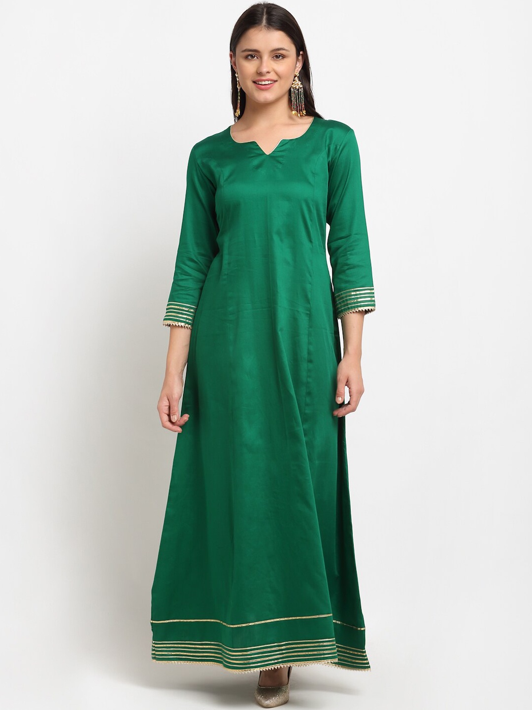 

anokherang Women Green Floral Handloom Anarkali Kurta