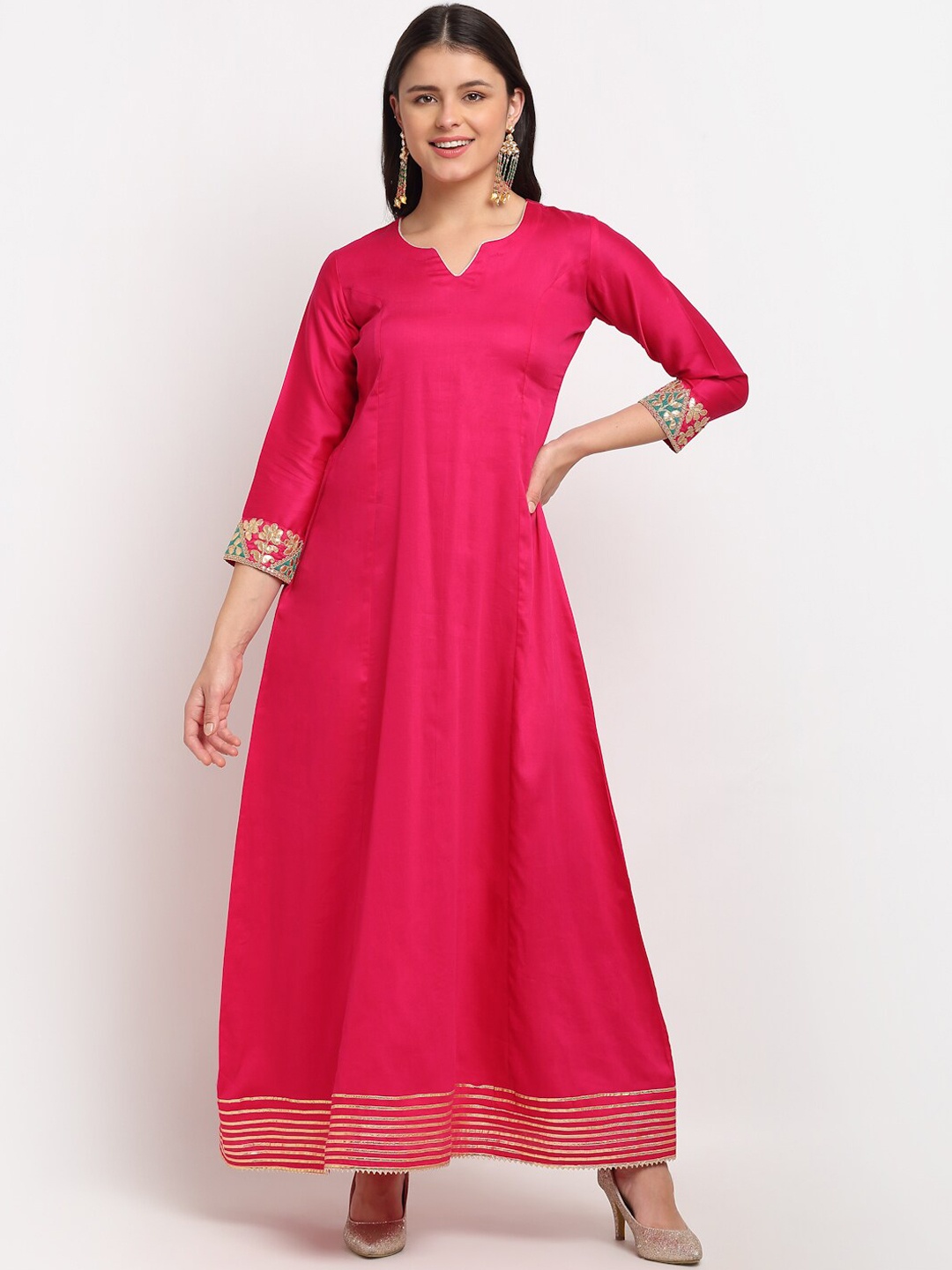 

anokherang Women Magenta Floral Handloom Anarkali Kurta