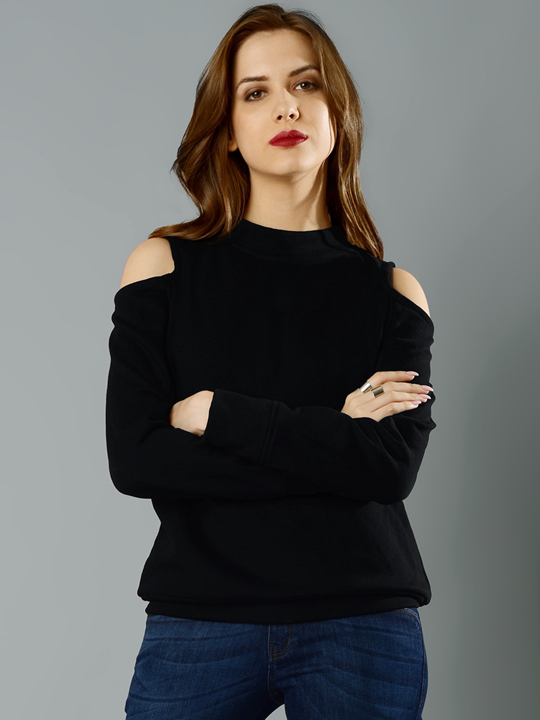 

FabAlley Black Cold Shoulder Top