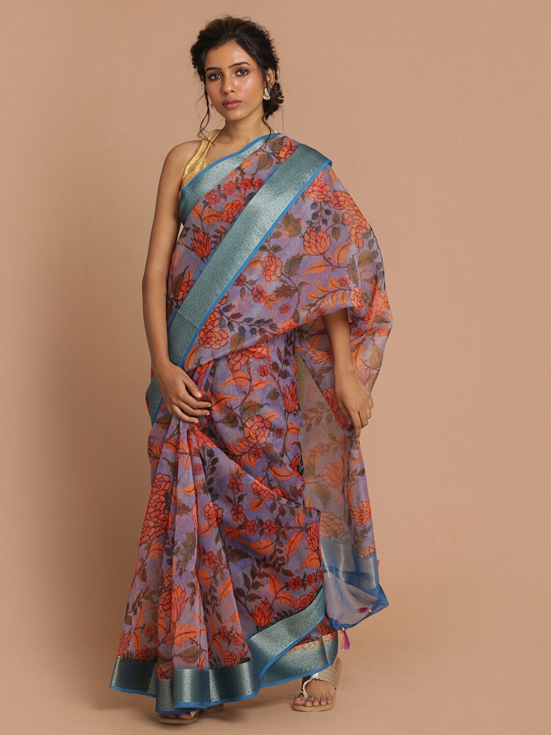 

Saranee Women Blue Printed Banarasi Saree