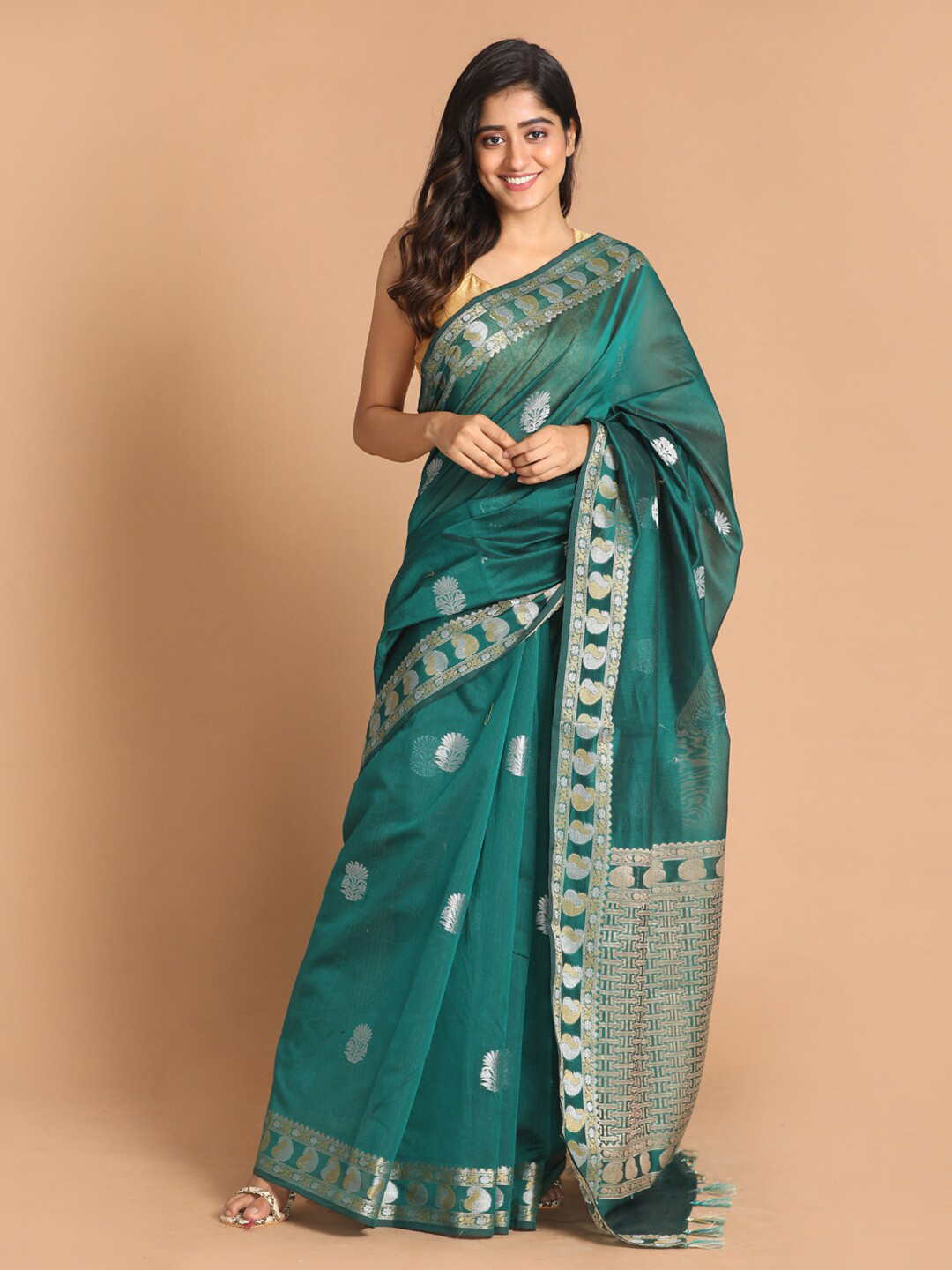 

Saranee Green Woven Design Banarasi Saree